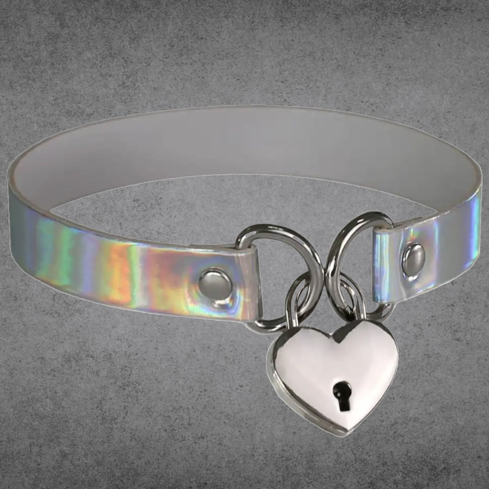 Heart Padlock Lazer Collar - Silver Chrome