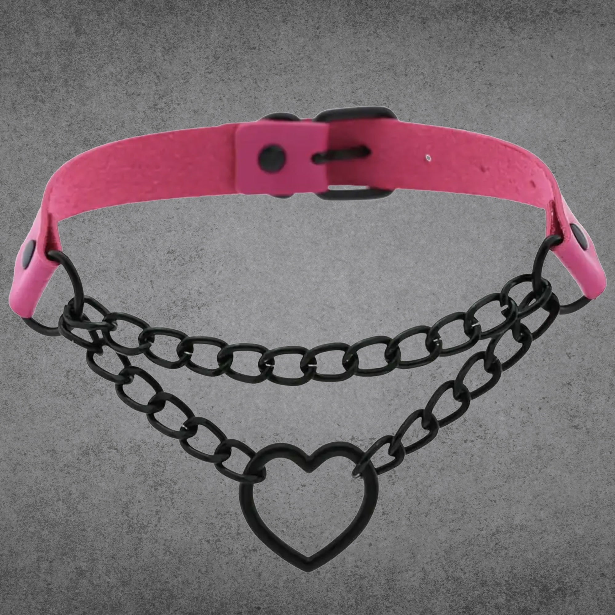 Chained Heart Choker - Hot Pink & Black