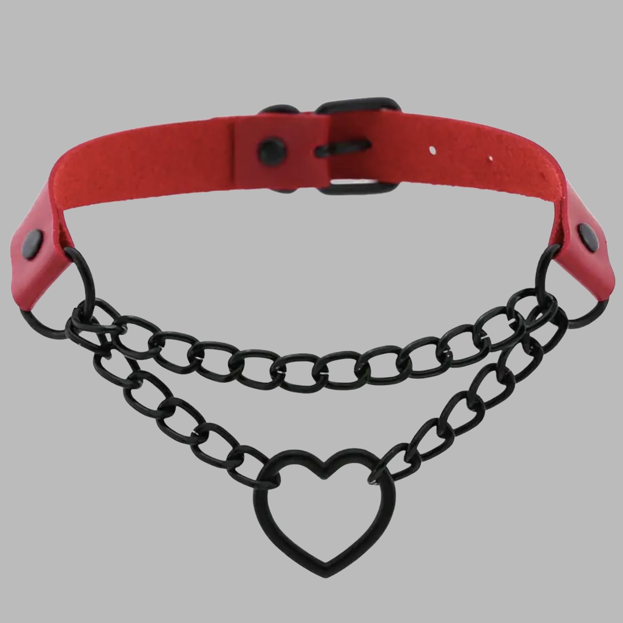 Chained Heart Choker - Red & Black