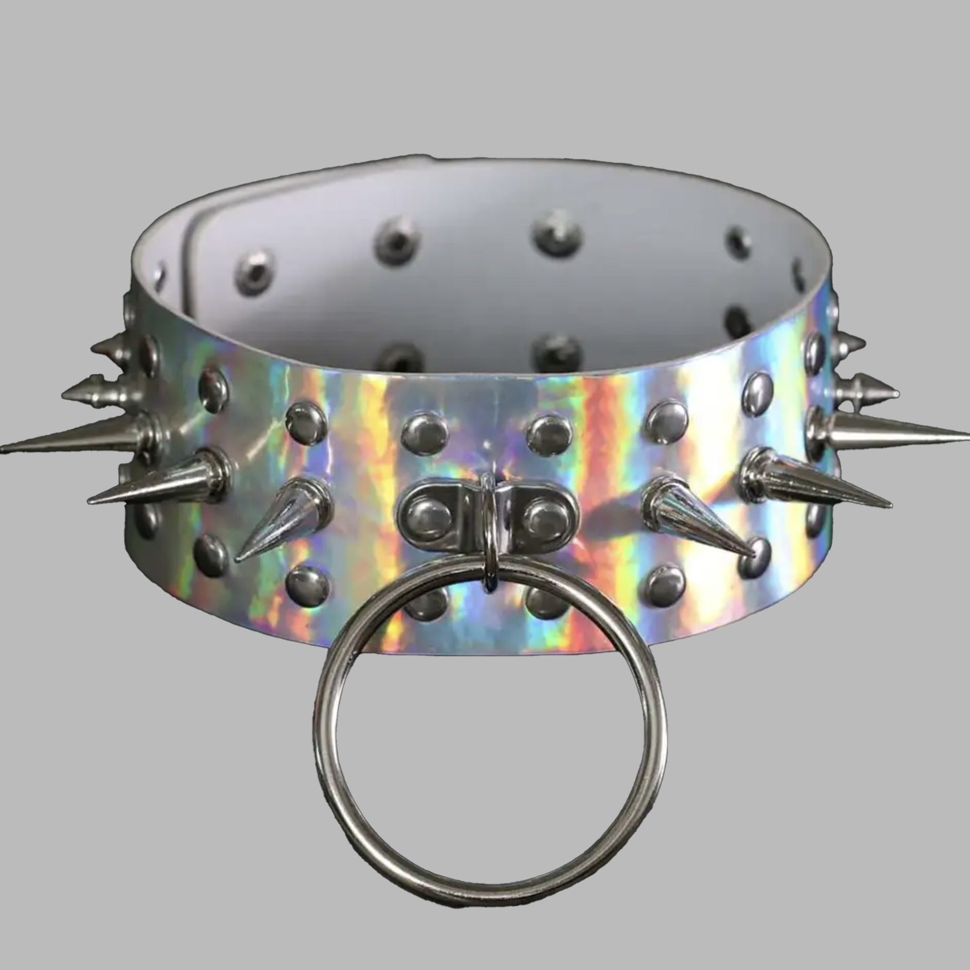 Large O Ring Spike Collar - Silver Chrome