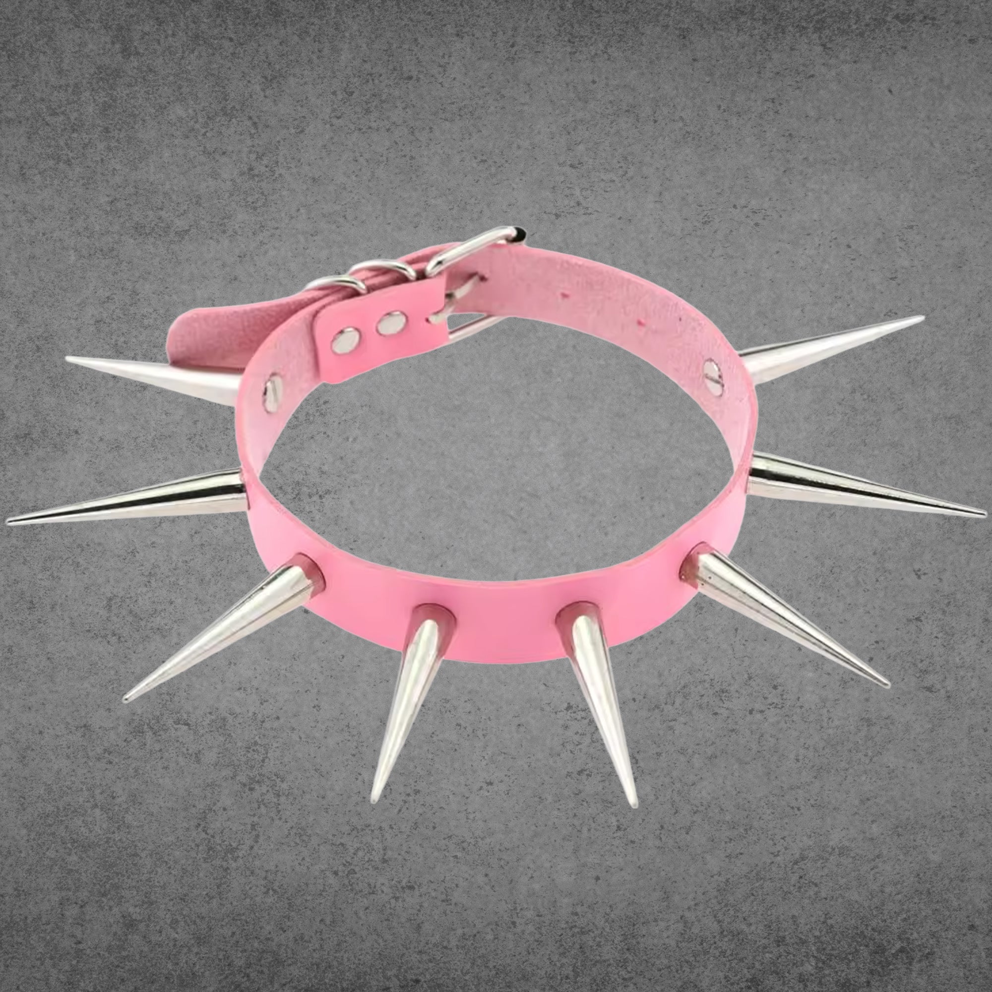 Baby pink faux leather punk collar with XL 2 inch silver spikes, 1 inch band