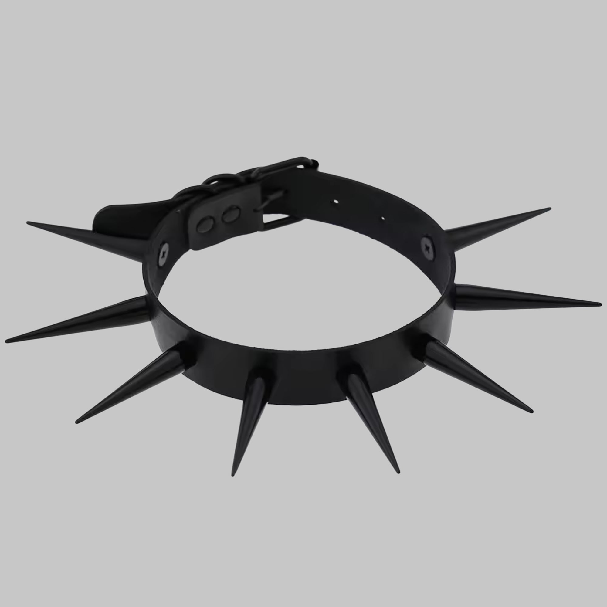 Black on black XL spike punk collar, matt black buckle and spike detail
