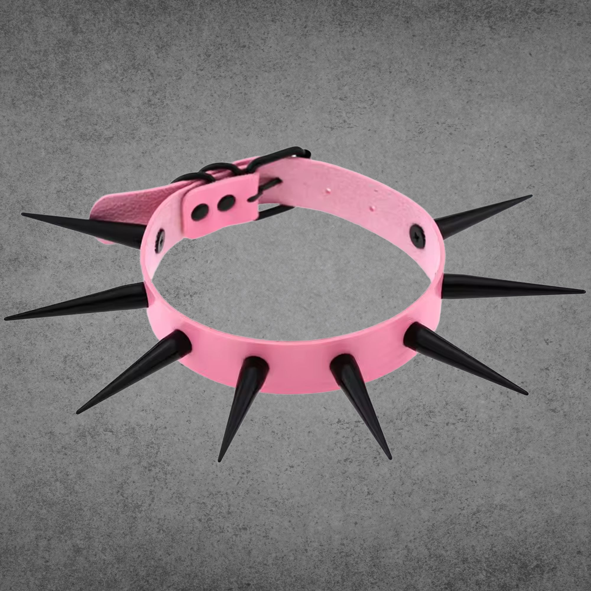 Baby pink faux leather punk collar with XL 2 inch black spikes, 1 inch band