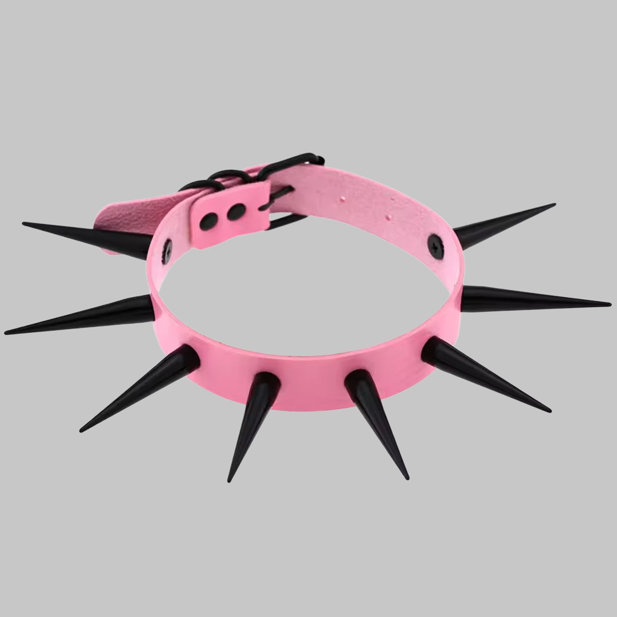 Baby pink XL spike punk collar, matt black buckle and spike detail