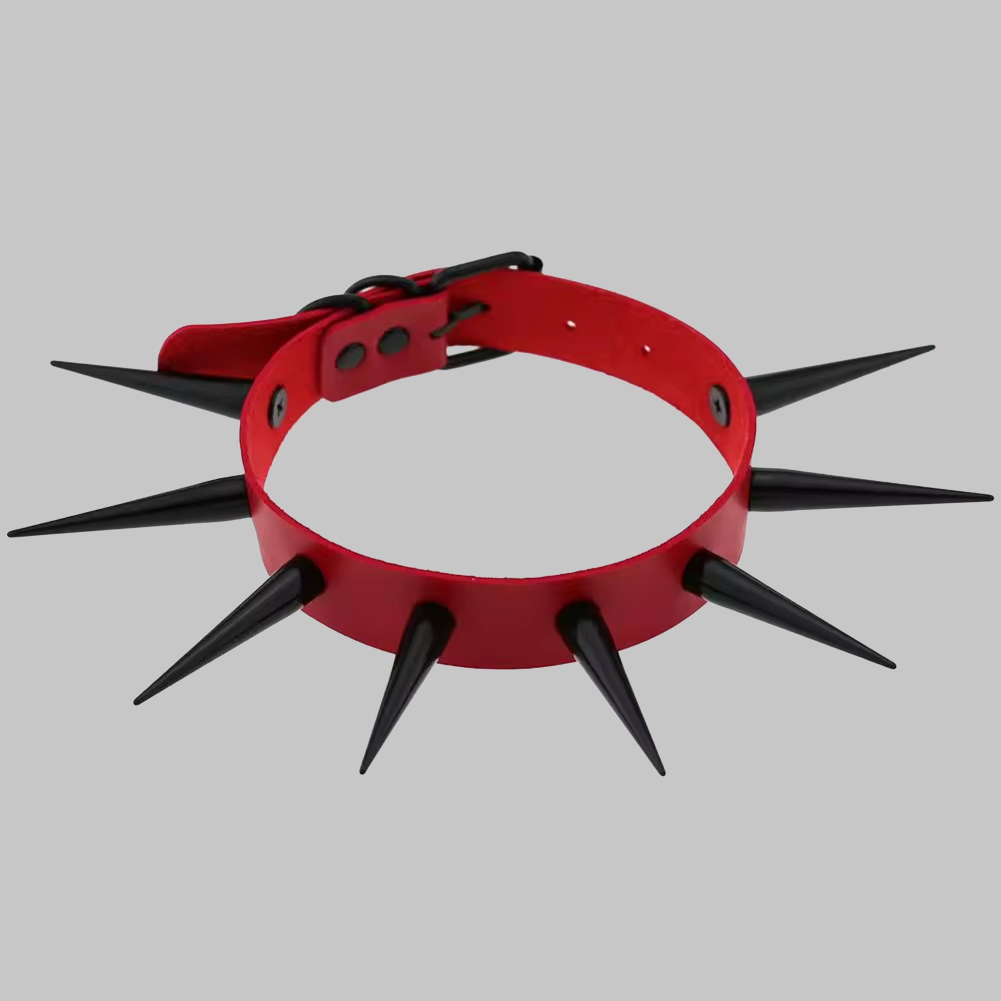 Red XL spike punk collar, matt black buckle and spike detail