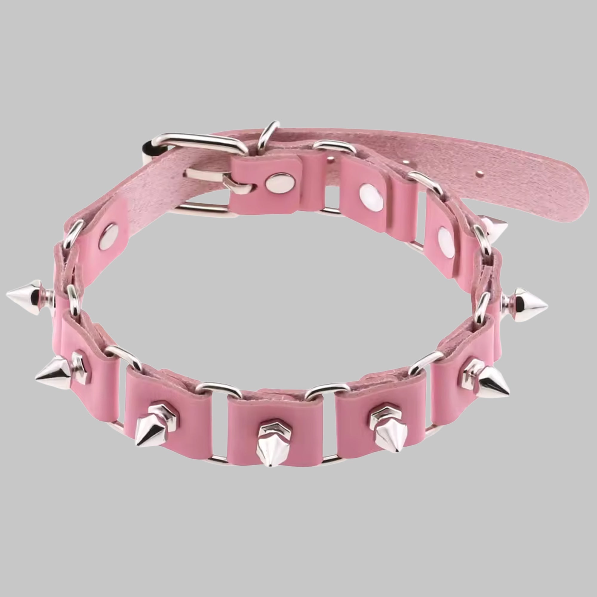 Gliederhalsband mit Stacheln – Babyrosa