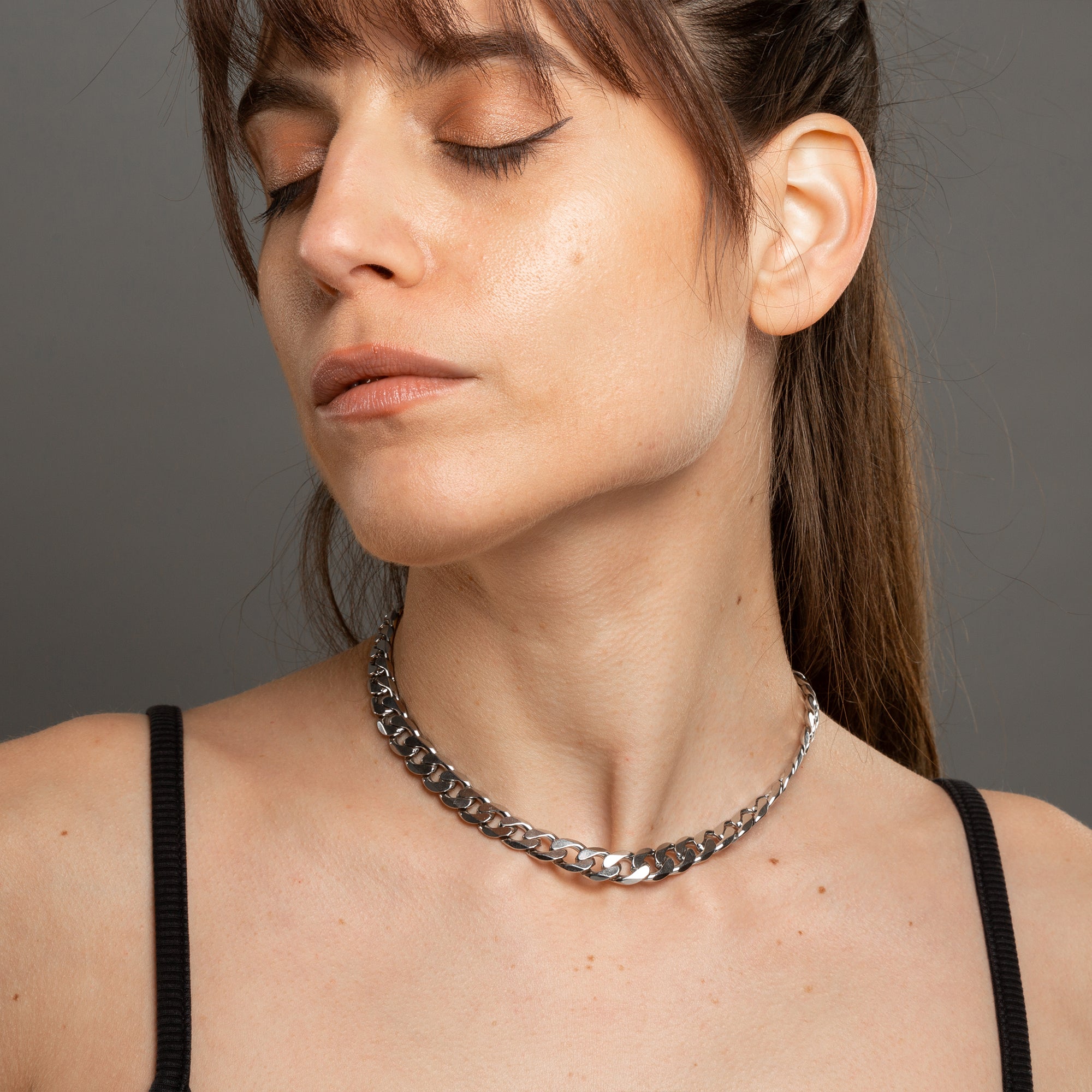 Chunky cuban link choker necklace in silver