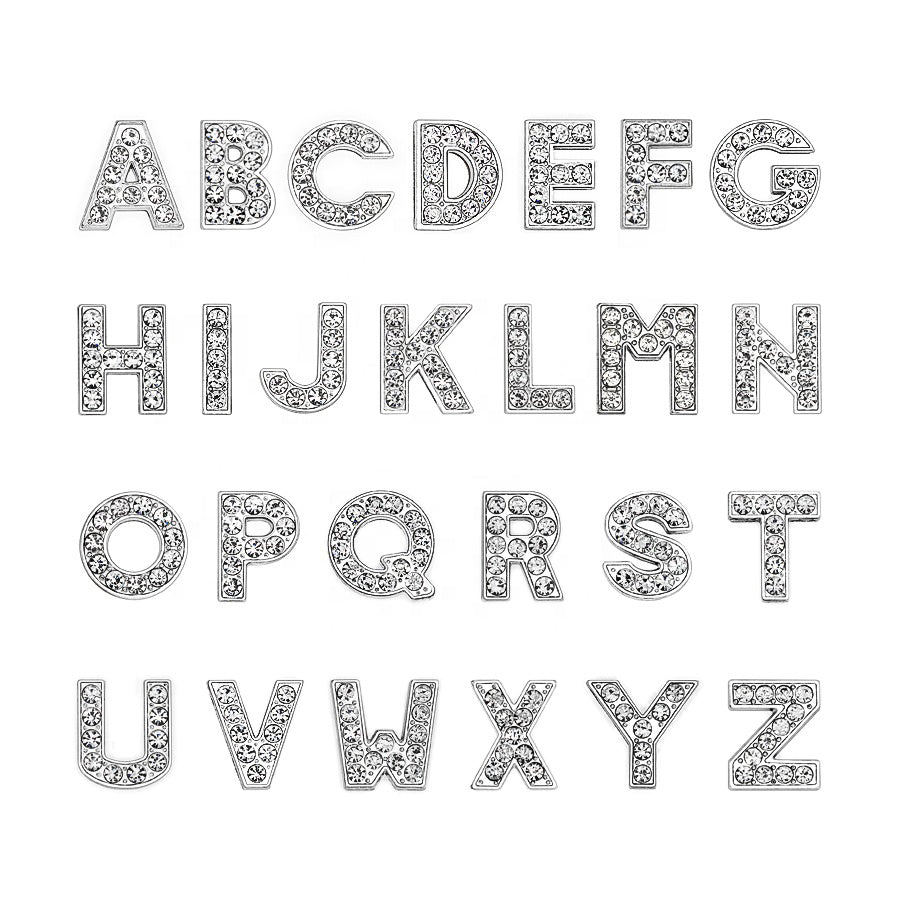silver rhinestone letter slide charms