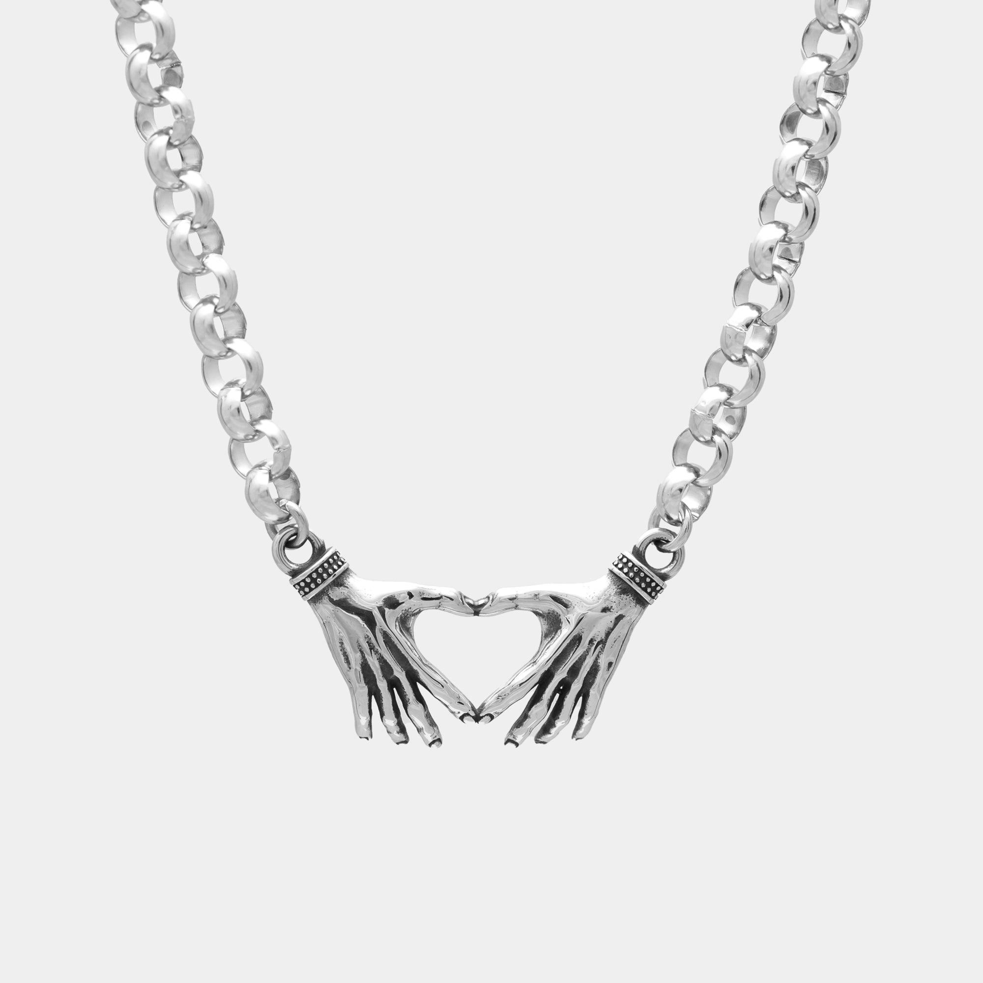 Silver Claddagh pendant choker necklace on chunky belcher chain necklace