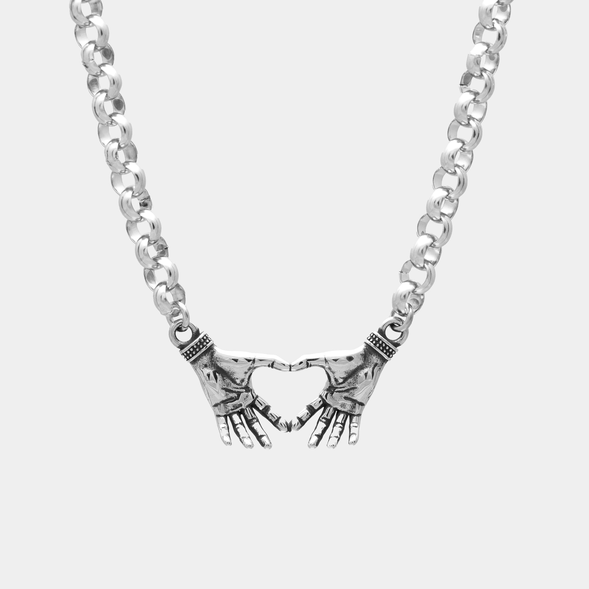 Silver Claddagh pendant choker necklace on chunky belcher chain necklace