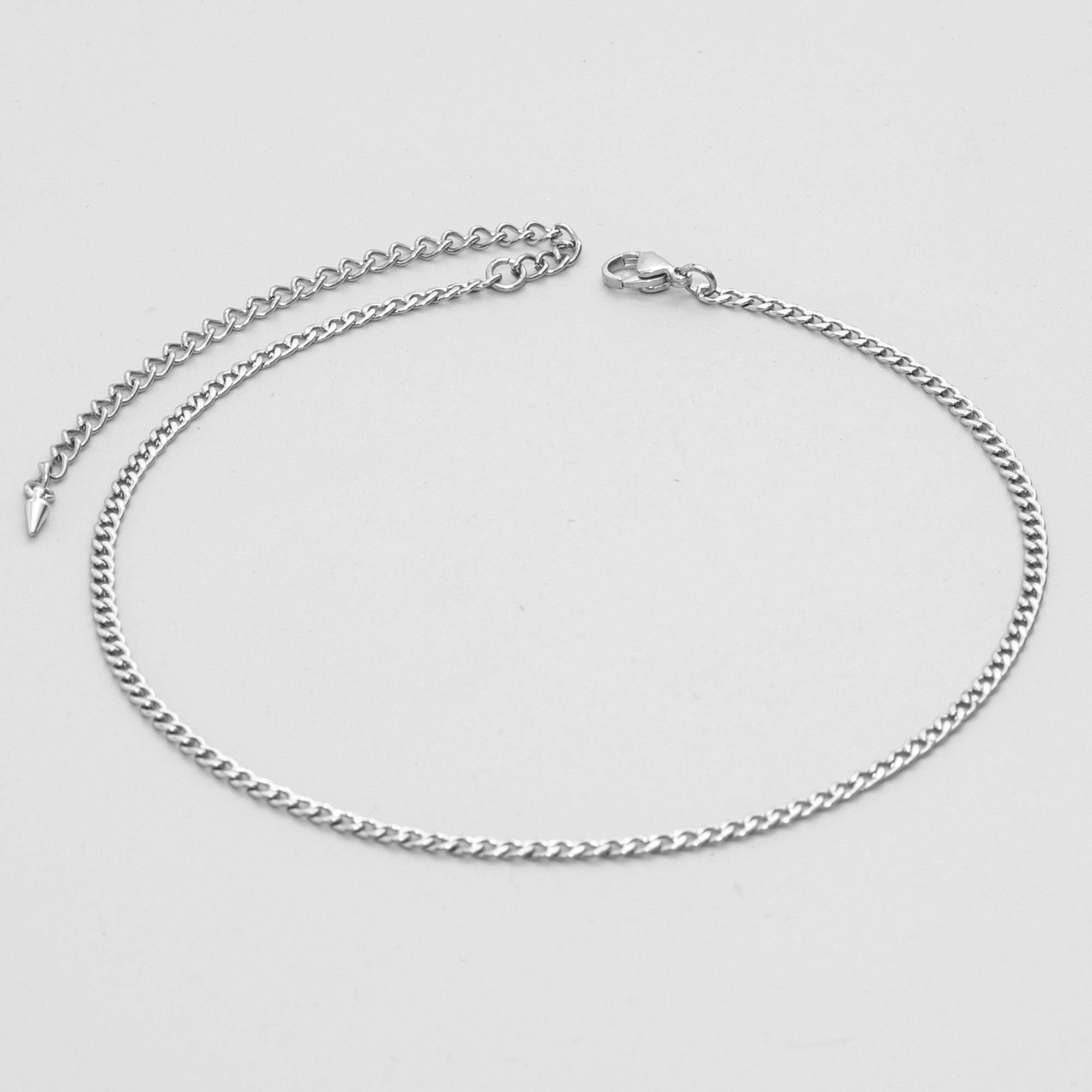Dainty 3mm cuban link chain choker in silver stainless steel