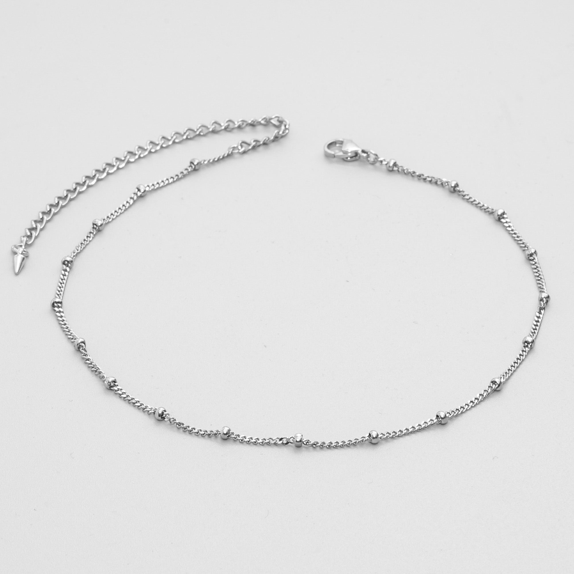 Dainty cuban link satellite chain choker in silver stainless steel