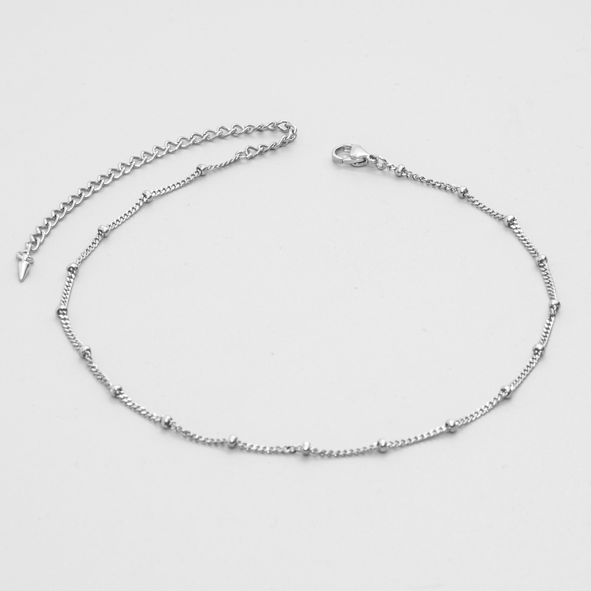 Dainty cuban link satellite chain choker in silver stainless steel