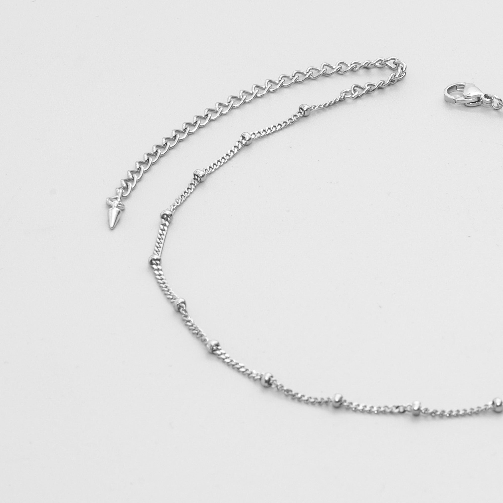 Dainty cuban link satellite chain choker in silver stainless steel
