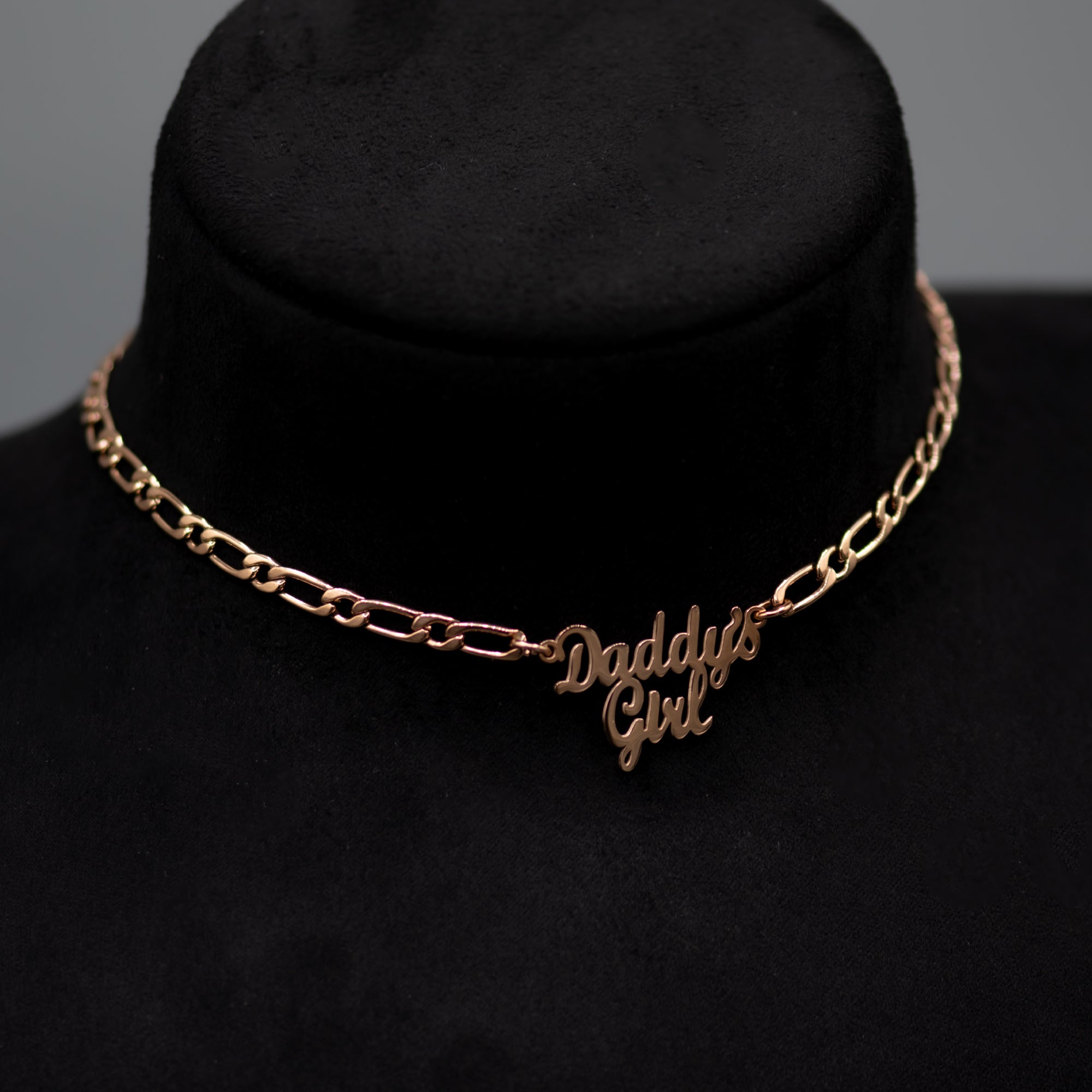 Daddy's Girl Figaro Chain Choker Necklace (Rose Gold)