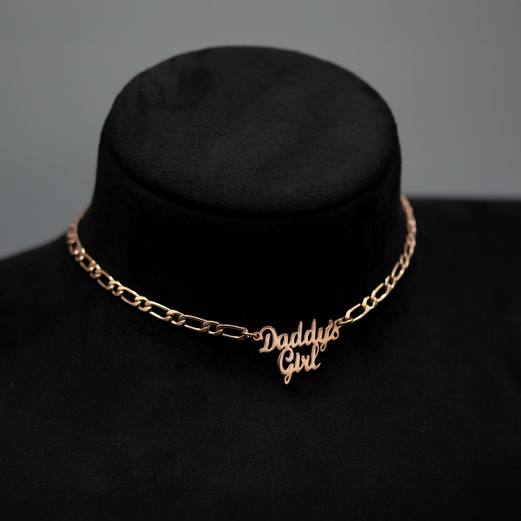 Daddy's Girl Figaro Chain Choker Necklace (Rose Gold)
