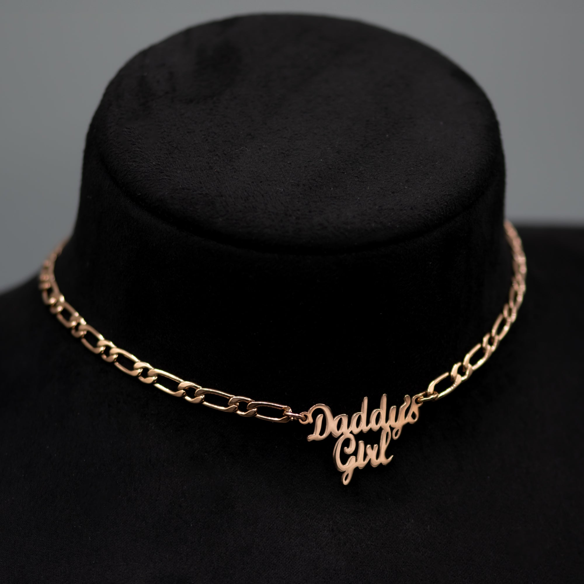 Daddy's Girl Figaro Chain Choker Necklace (Rose Gold)