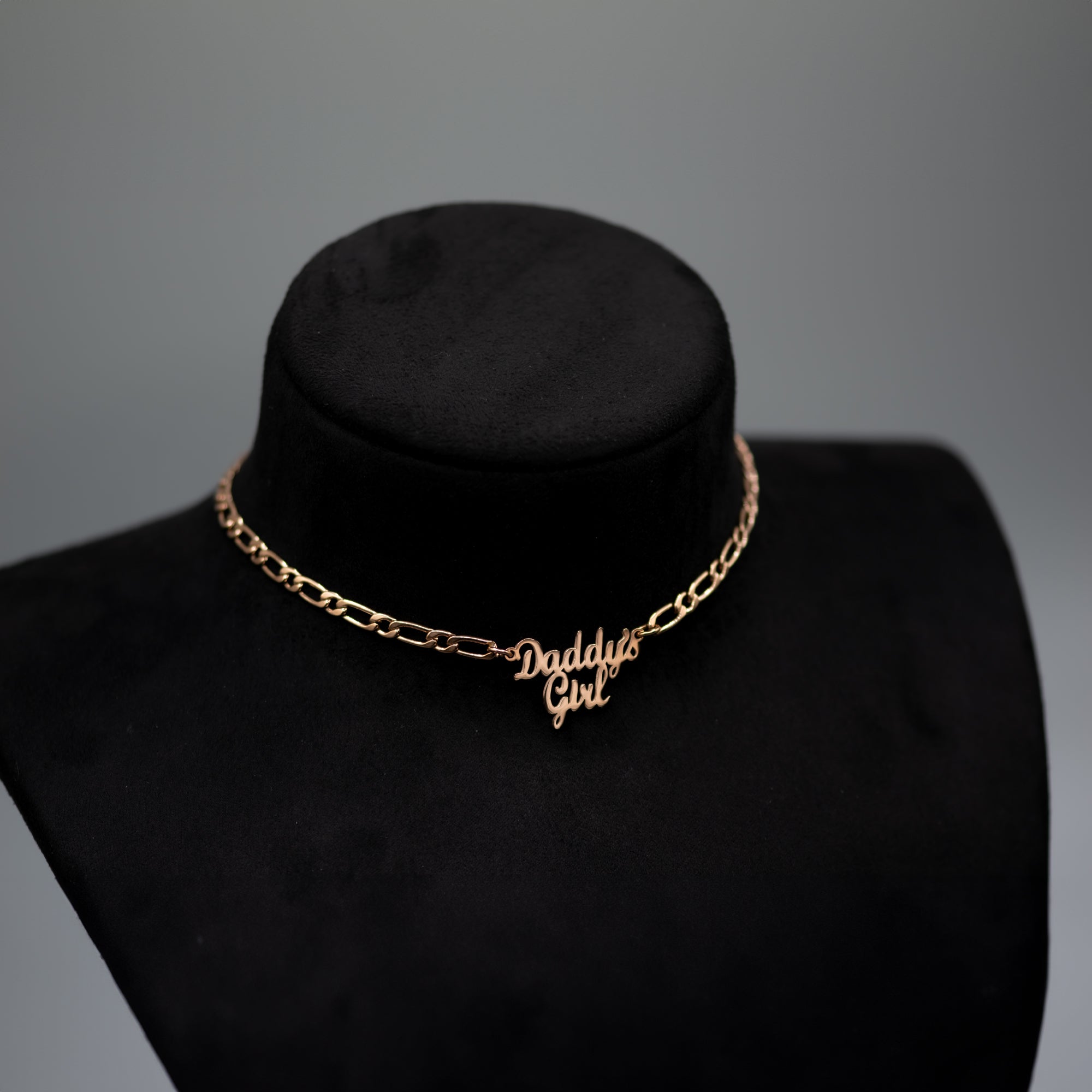 Daddy's Girl Figaro Chain Choker Necklace (Rose Gold)