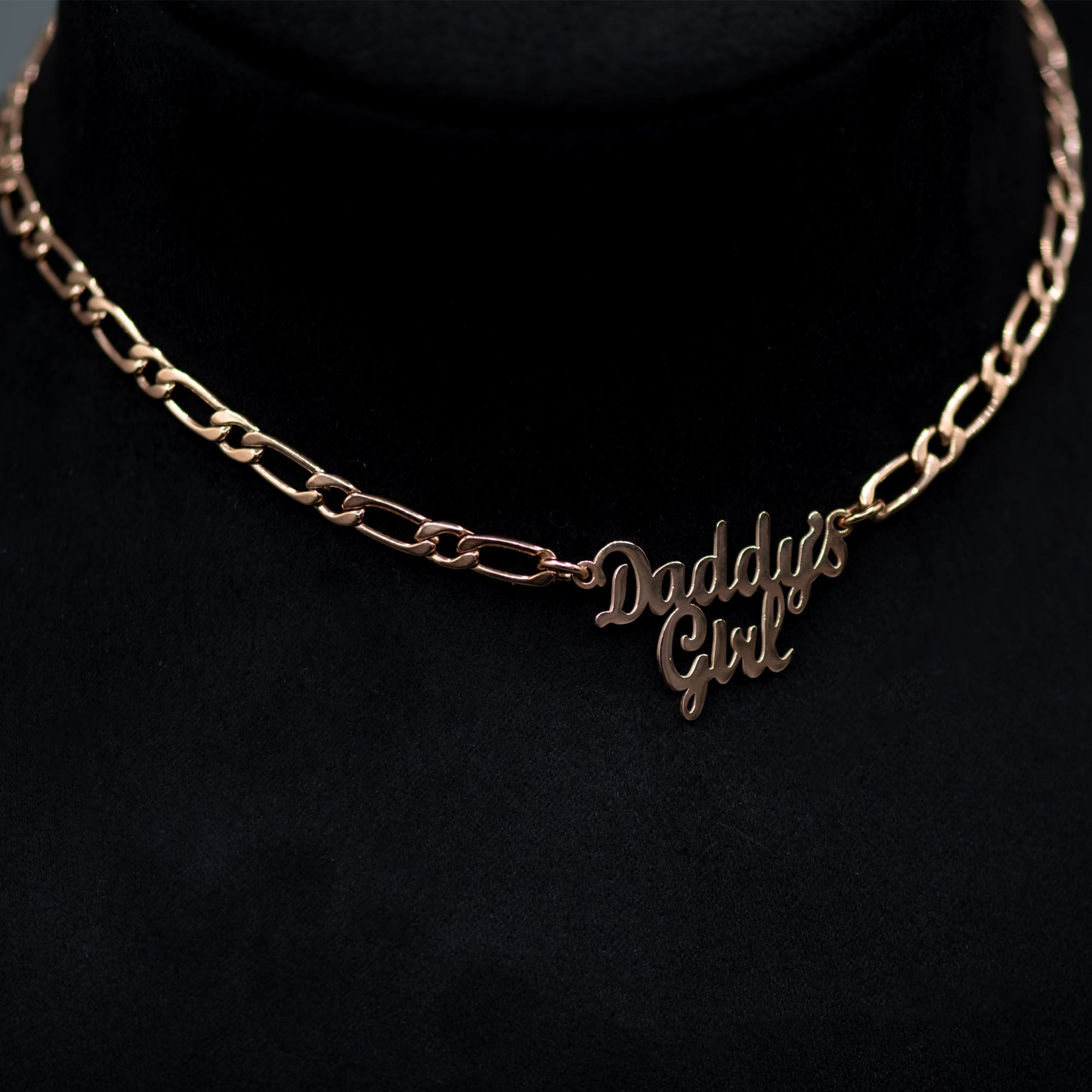 Daddy's Girl Figaro Chain Choker Necklace (Rose Gold)