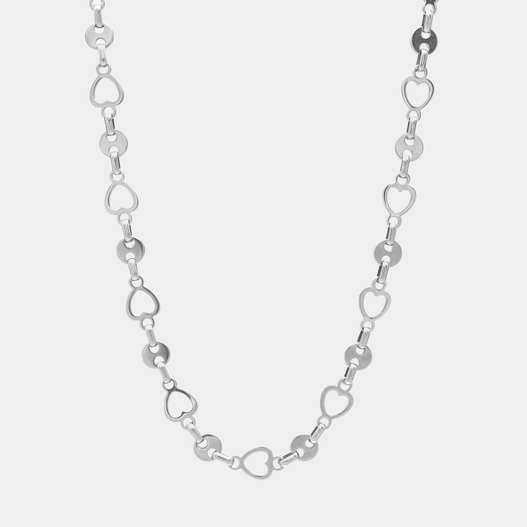Non tarnish chunky heart link necklace in silver 10mm wide links