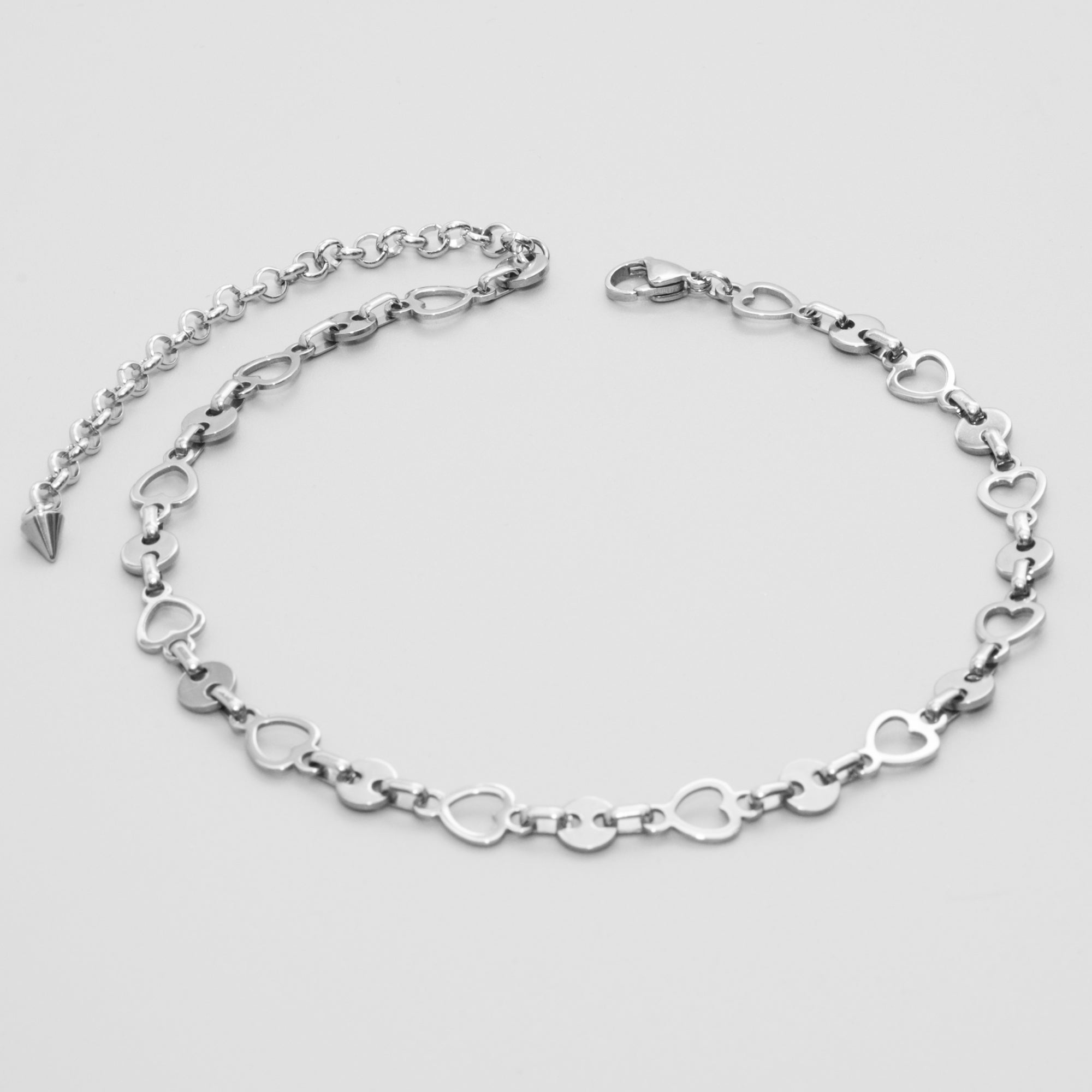 Heart link choker necklace in silver