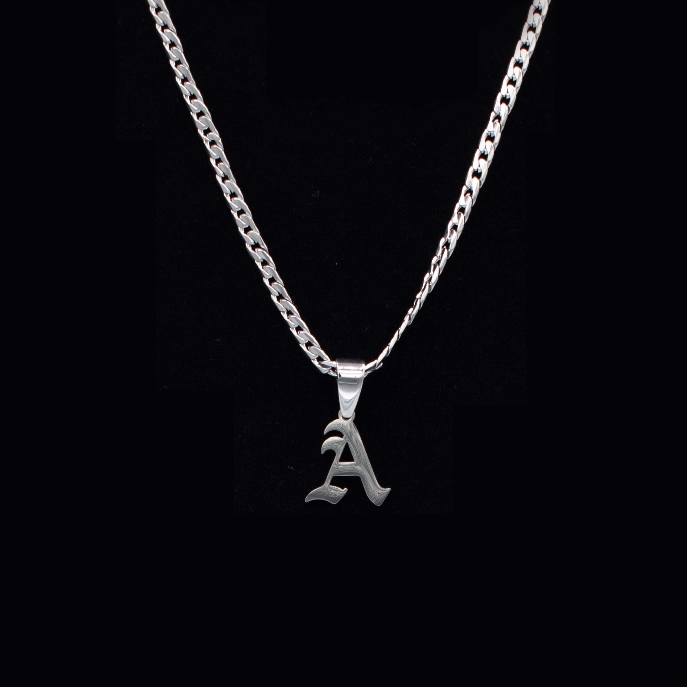 Old english initial necklace in silver