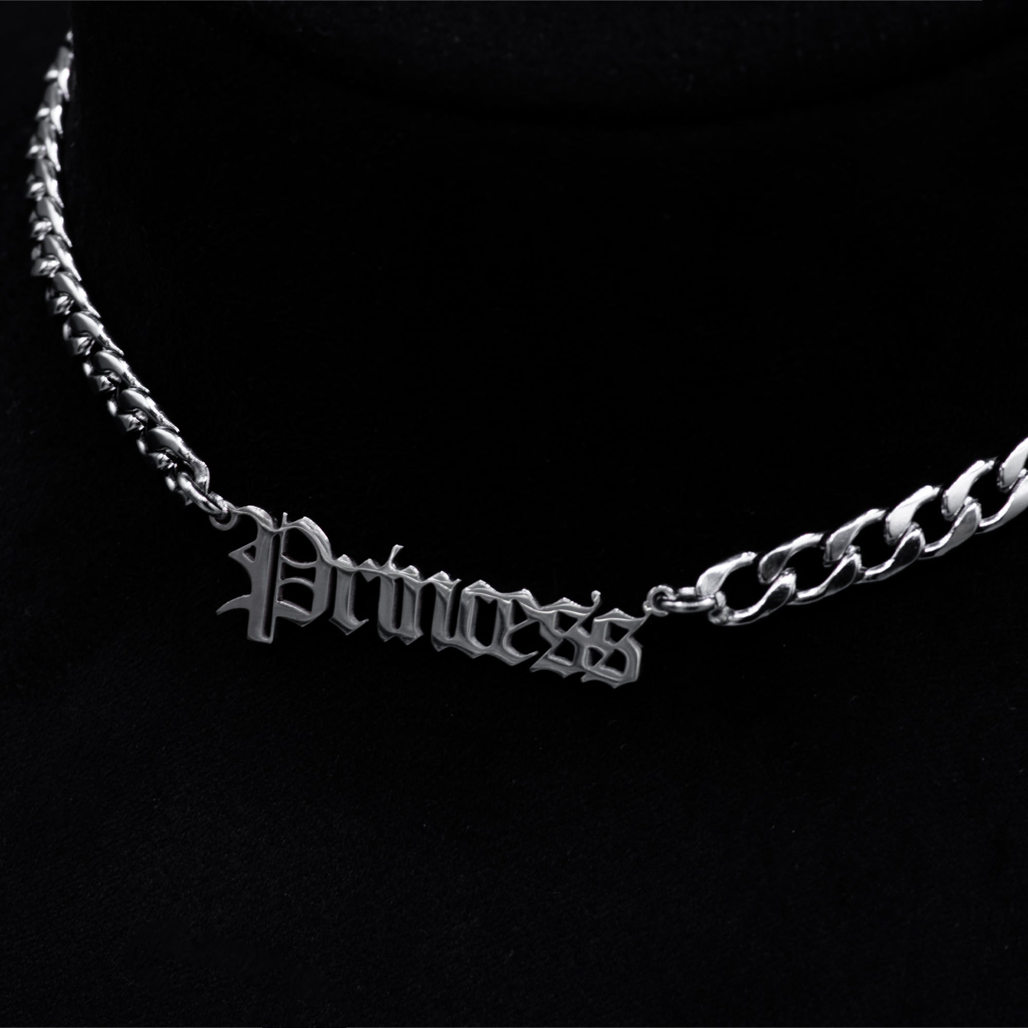 Princess Gothic Font Word Choker Necklace (Silver)