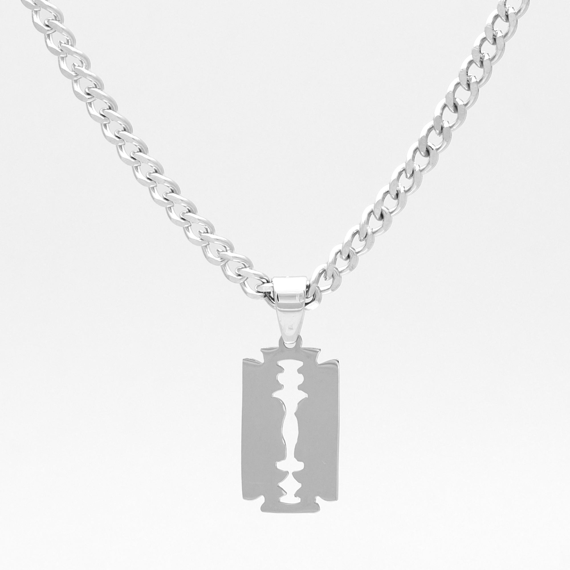 Razor Blade Pendant Choker Necklace (Silver)