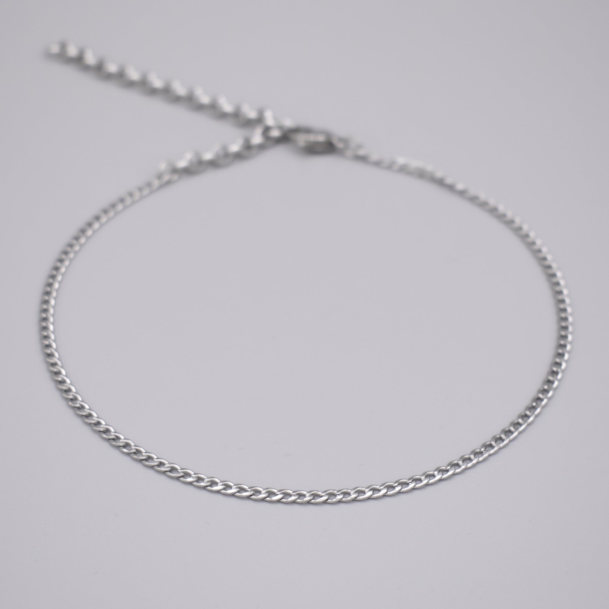 Plain Cuban Link Chain Choker Necklace - (Silver) 3mm