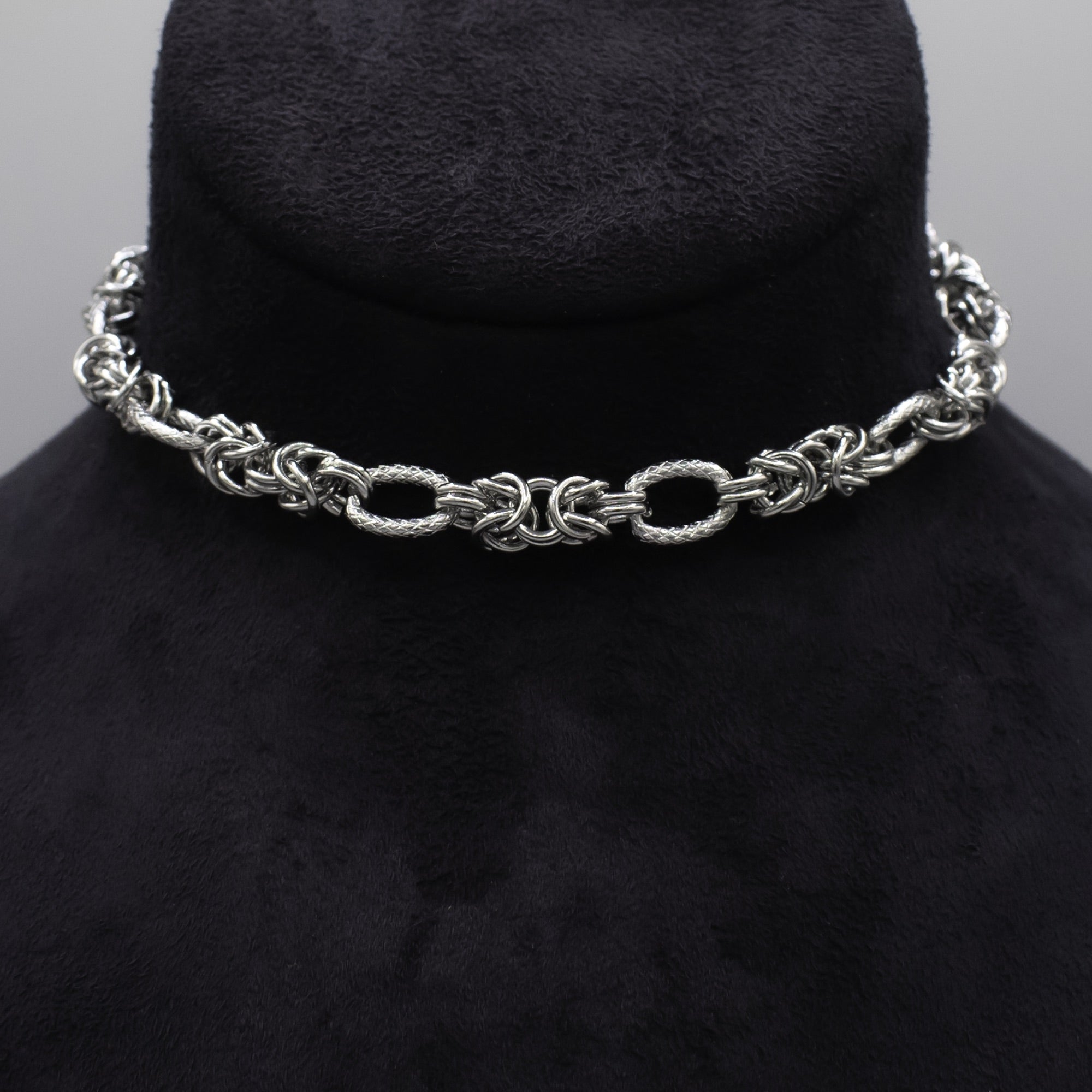 Byzantine chainmail choker in silver stainless steel