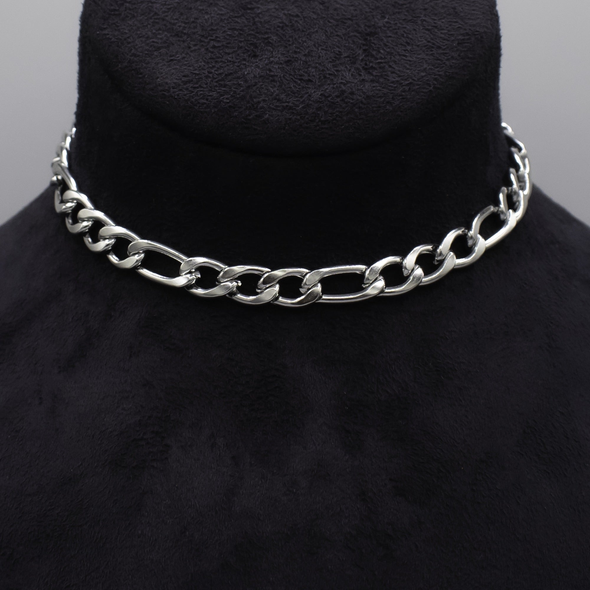 10mm chunky figaro chain choker necklace in silver