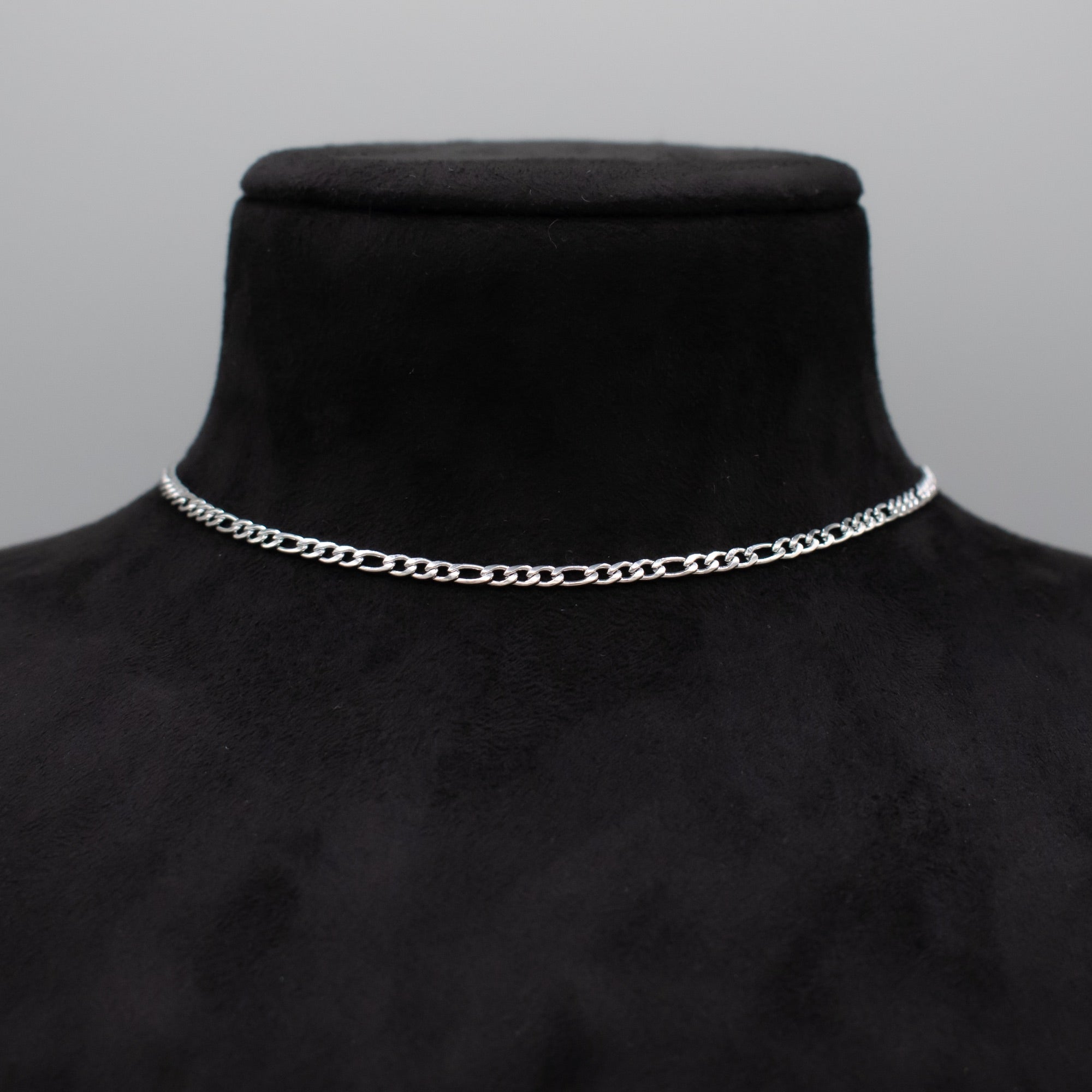 dainty figaro choker necklace in silver 3mm