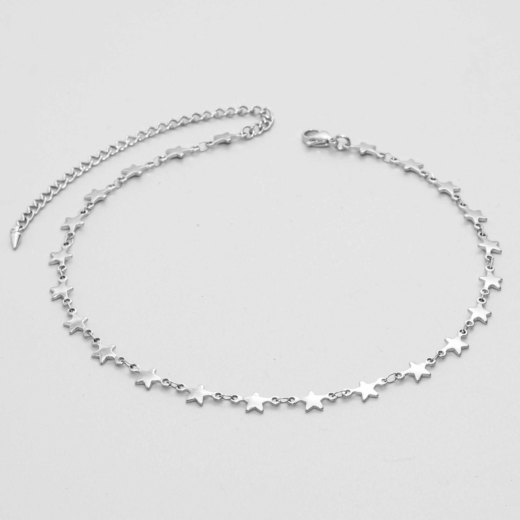 Star link chain choker necklace in silver stainless steel