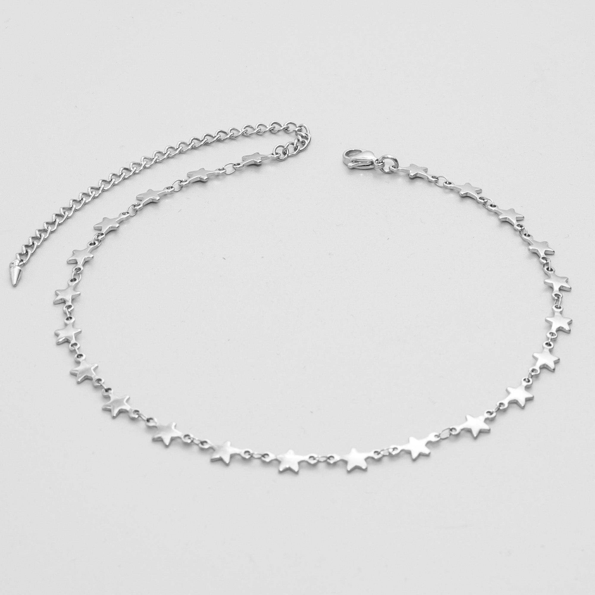 Star link chain choker necklace in silver stainless steel