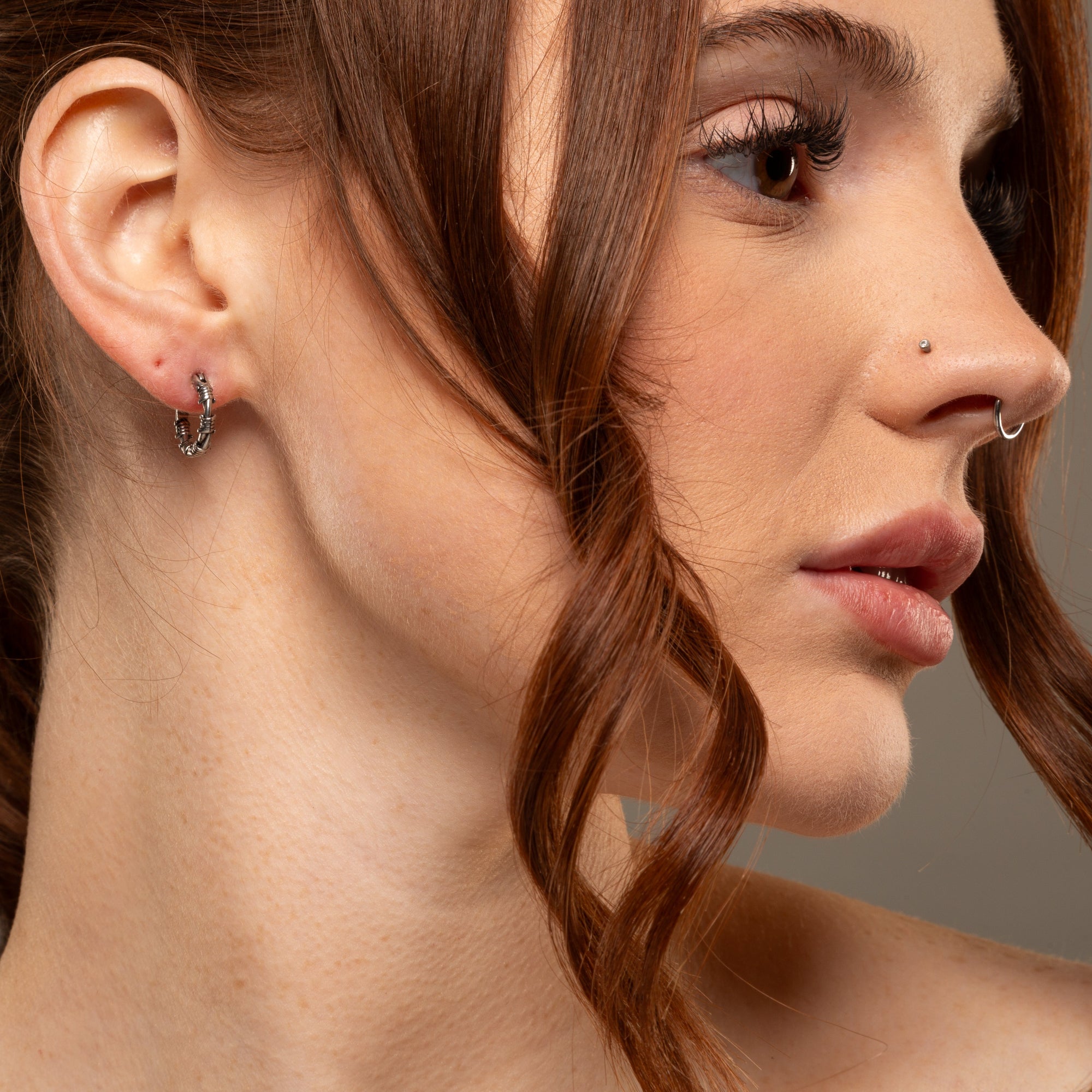 small barbed wire hoop earrings in silver