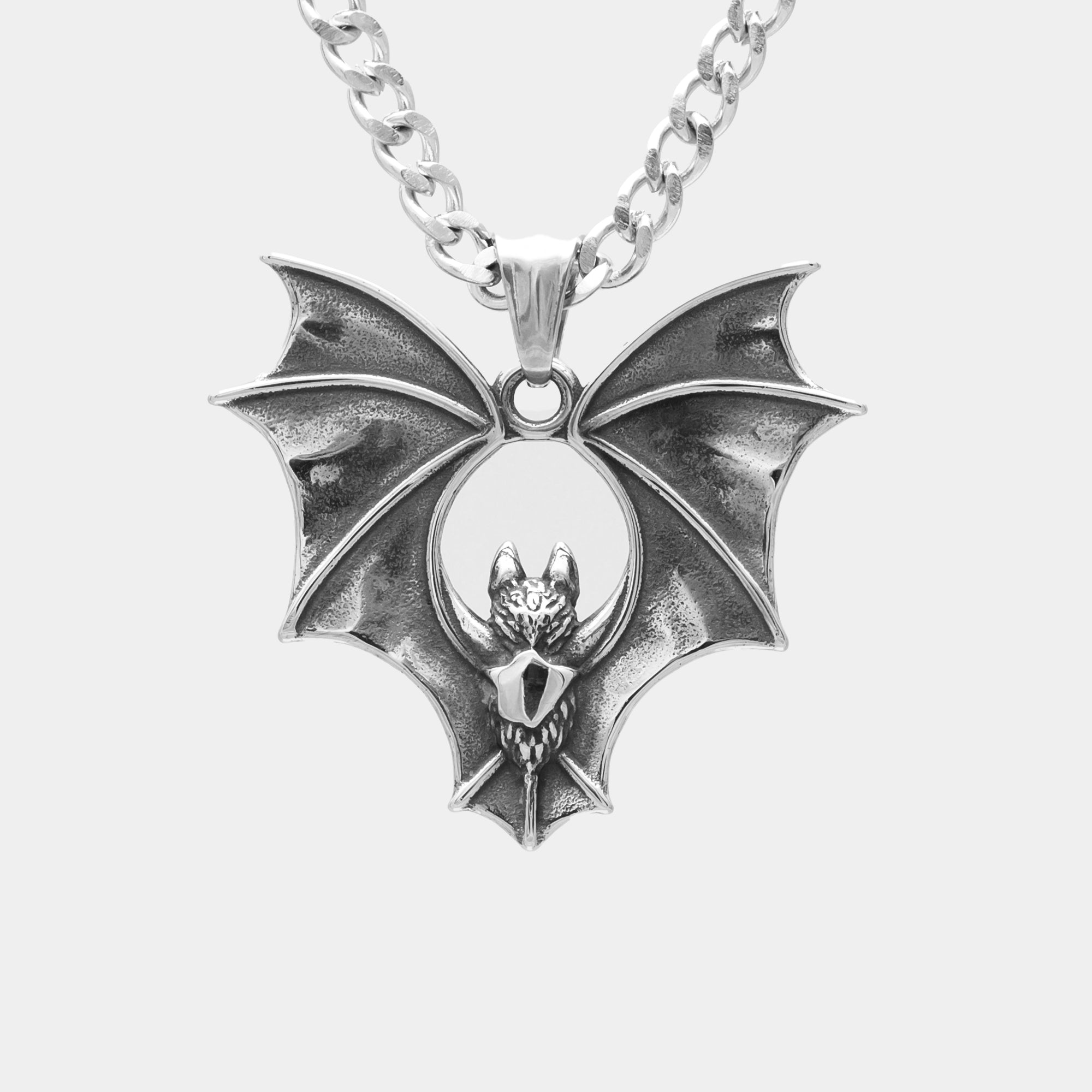 Silverwing Bat pendant on 4mm cuban link chain in silver