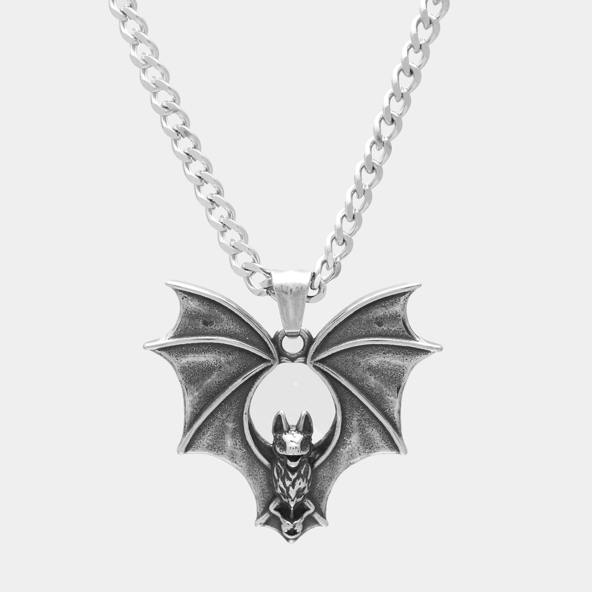Silverwing Bat pendant on 4mm cuban link chain in silver