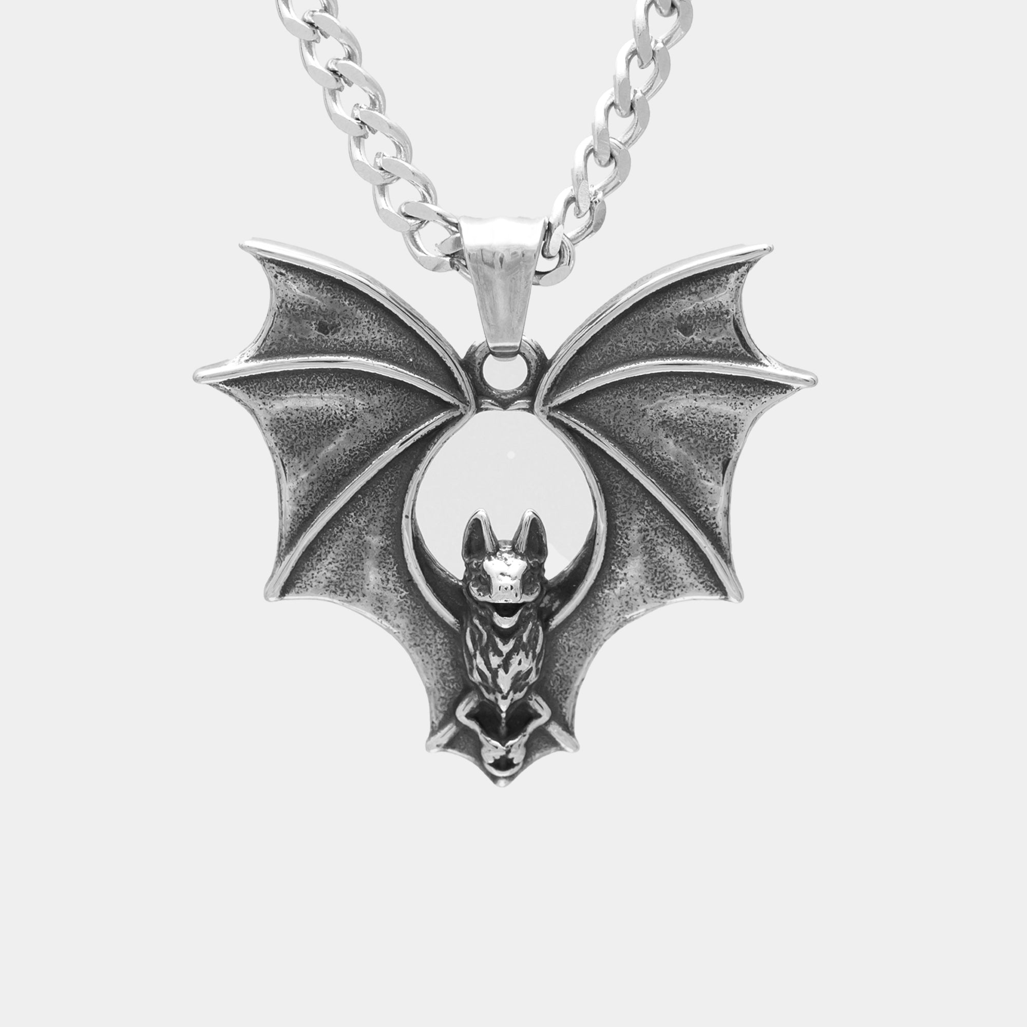 Silverwing Bat pendant on 4mm cuban link chain in silver