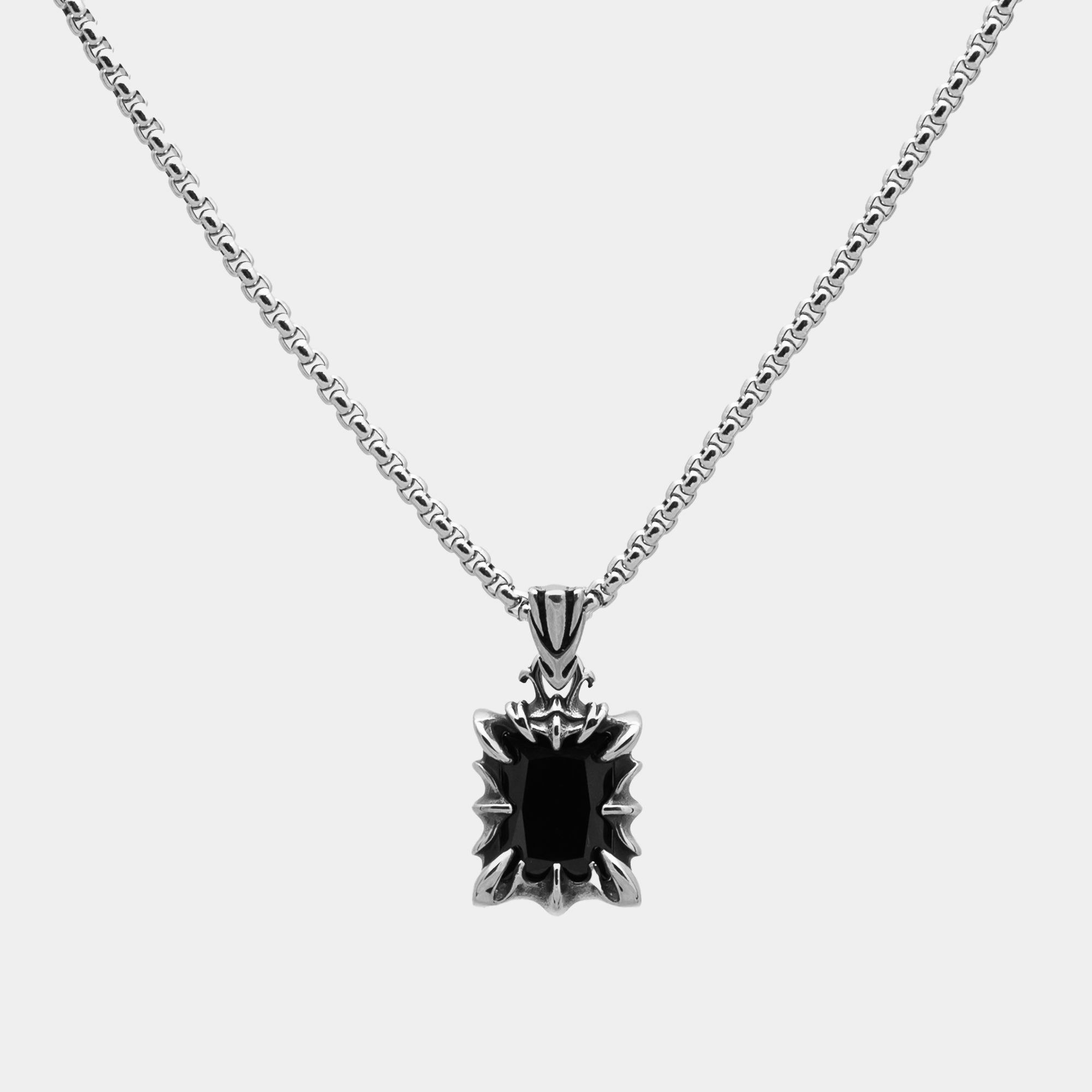 Large Onyx claw pendant on chunky silver box chain necklace, non tarnish jewellery