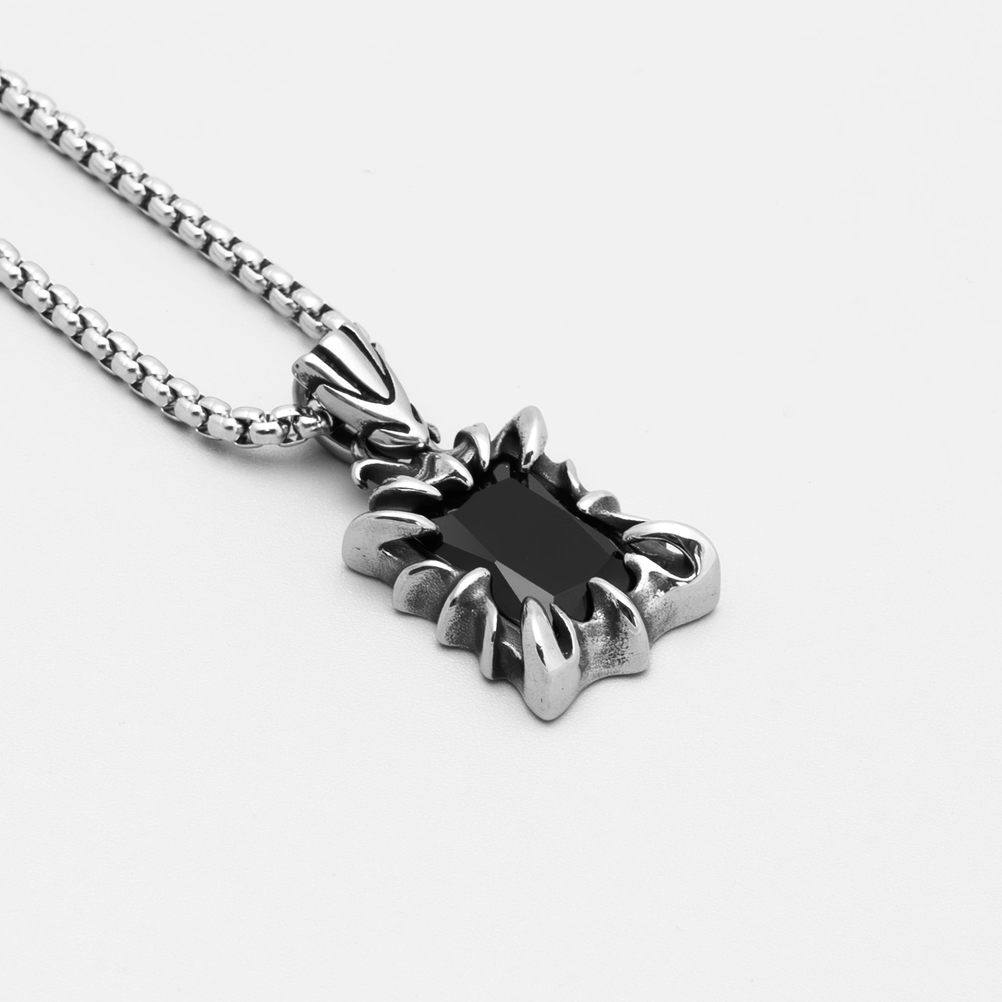 Large Onyx claw pendant on chunky silver box chain necklace, non tarnish jewellery