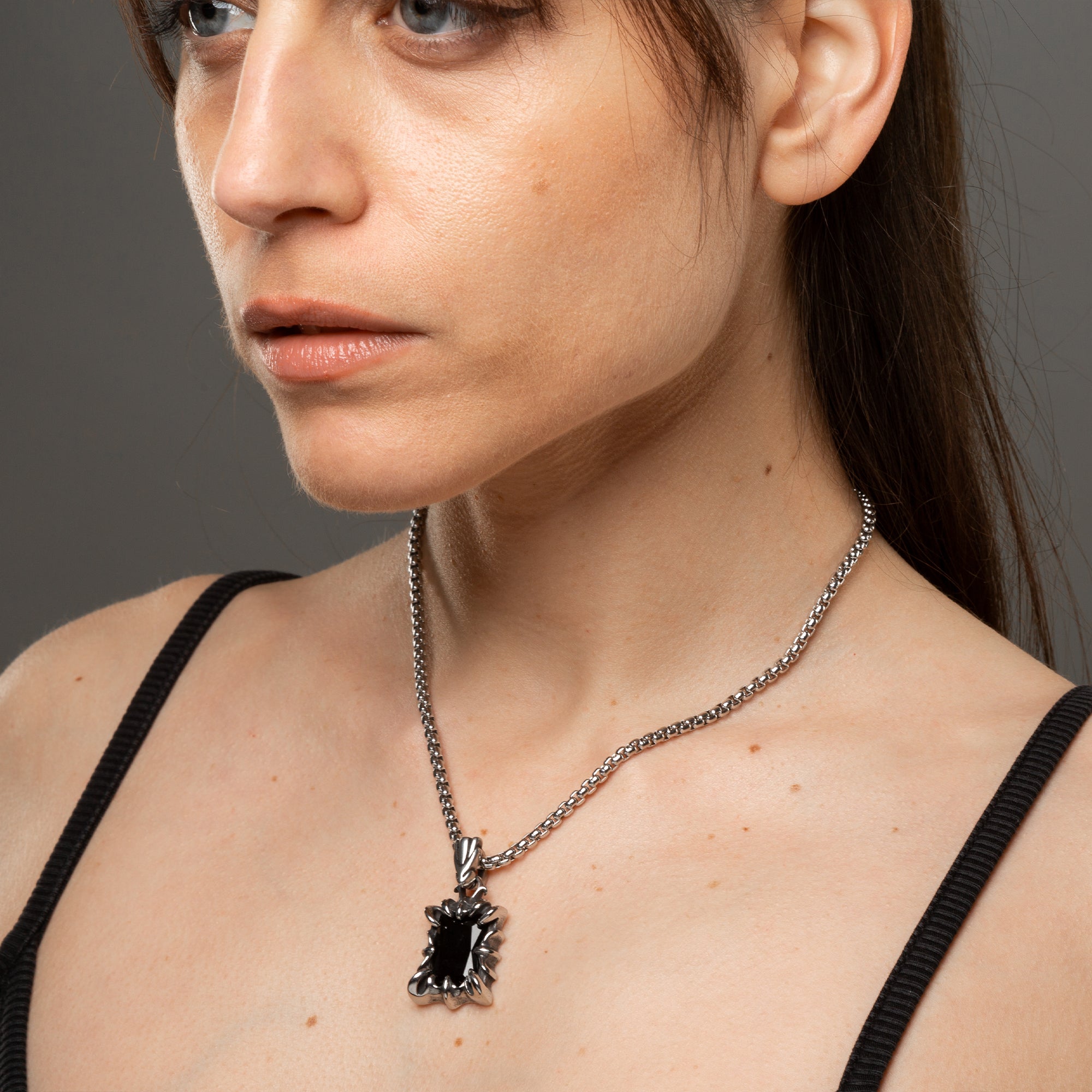 Large Onyx claw pendant on chunky silver box chain necklace, non tarnish jewellery