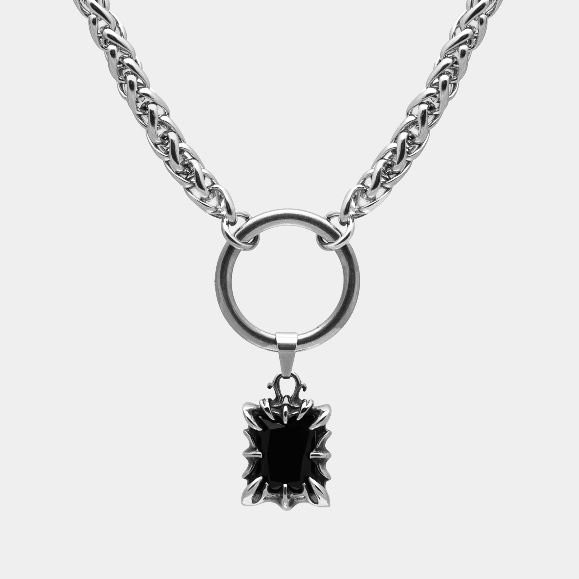 Onyx black claw o ring choker necklace in silver, non tarnish jewellery