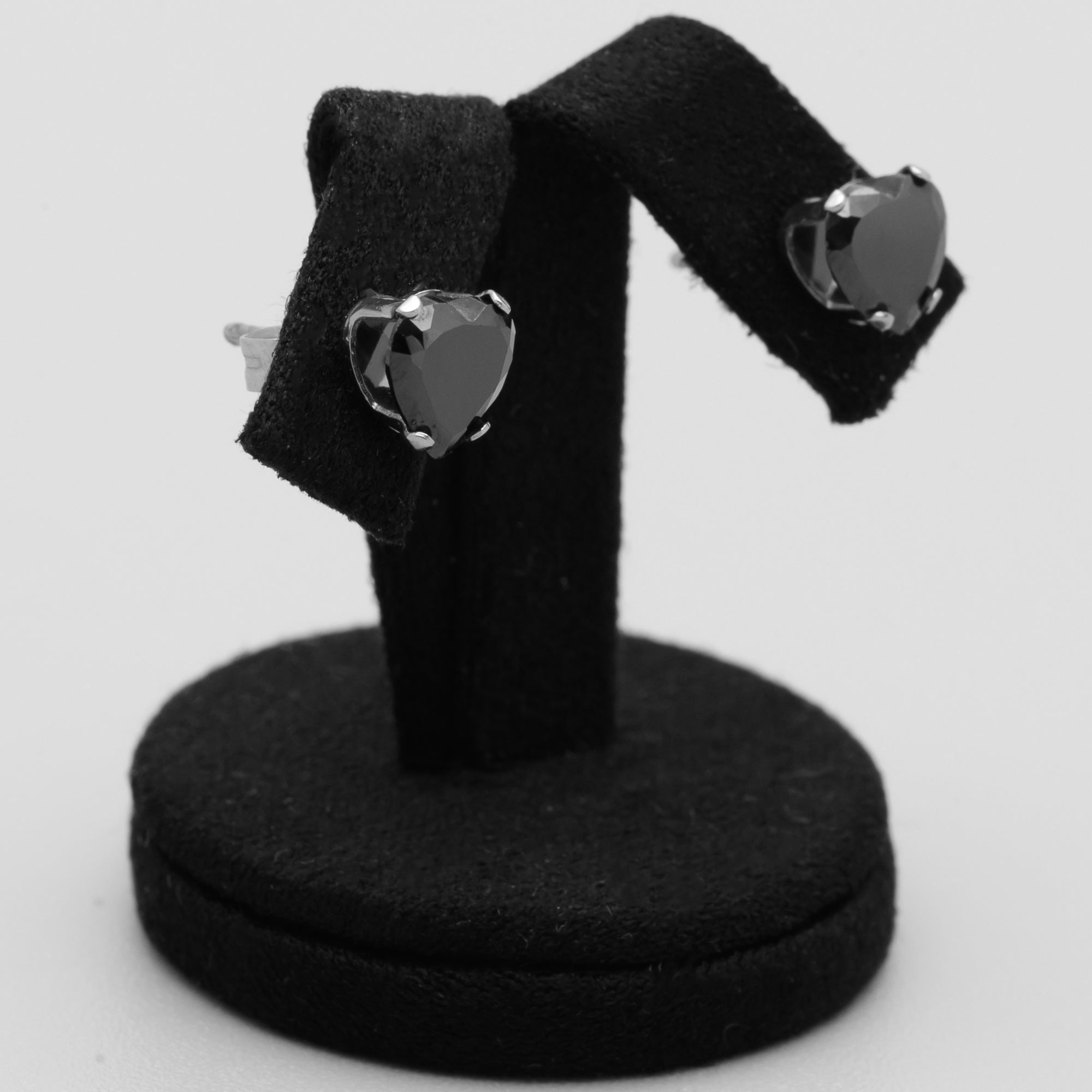 Black heart CZ stud earrings