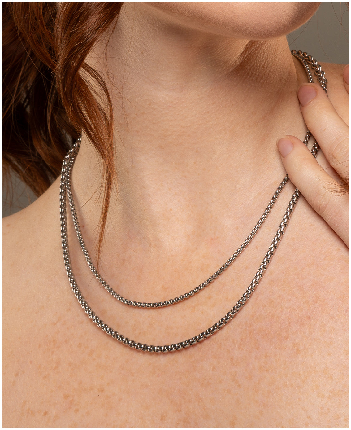 silver box chain necklaces in stainless steel