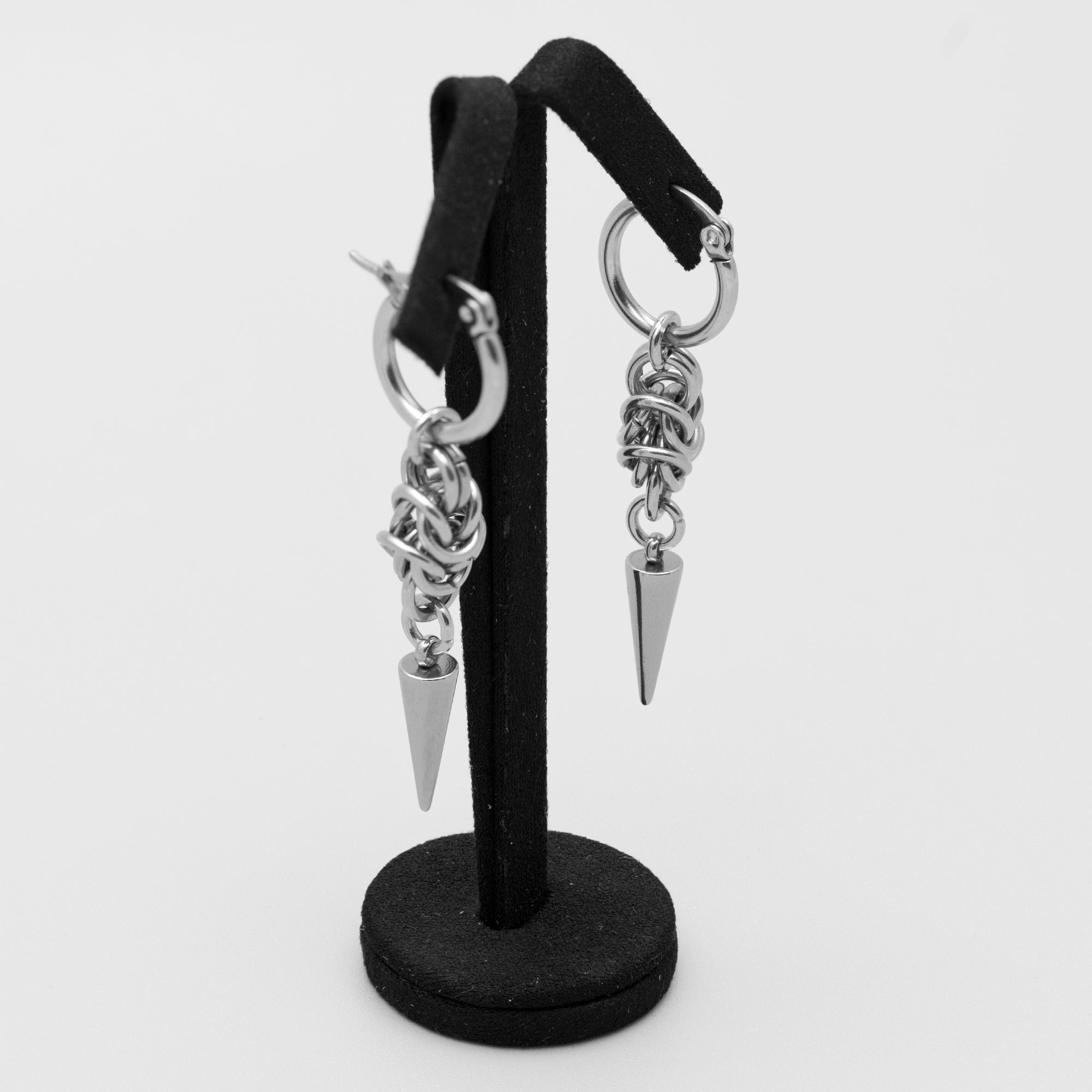Non tarnish Gothic spike earrings in silver