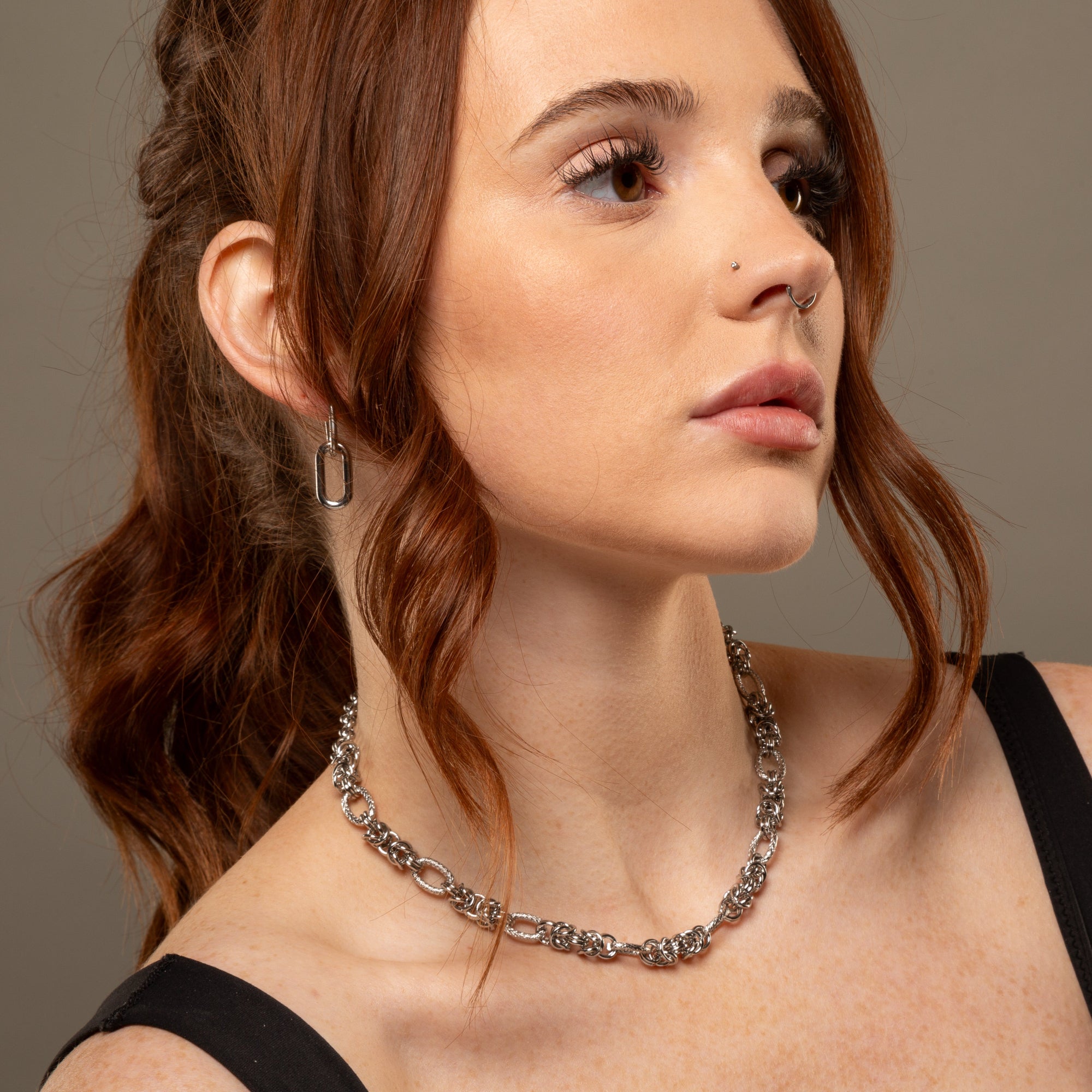 chunky byzantine chainmail necklace in silver