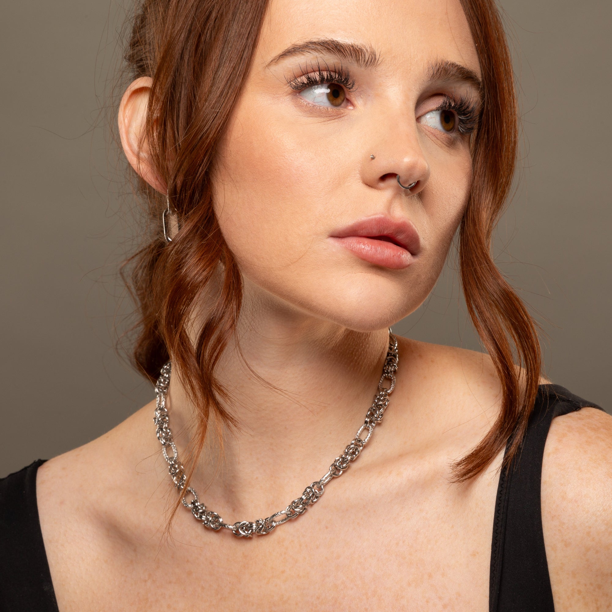 chunky byzantine chainmail necklace in silver