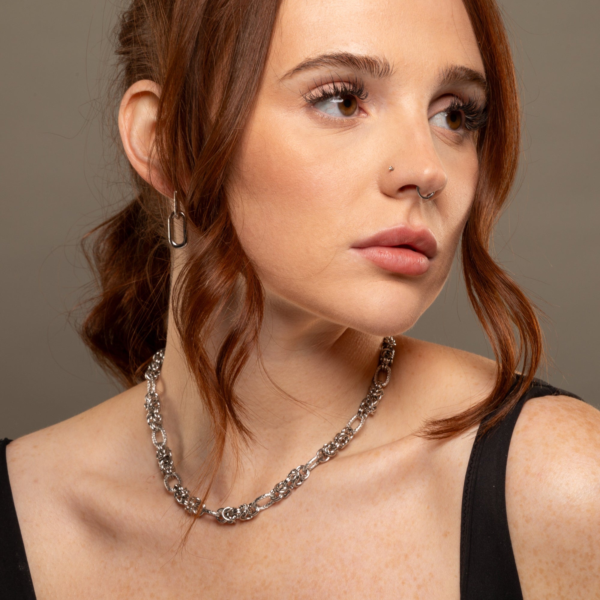 chunky byzantine chainmail necklace in silver