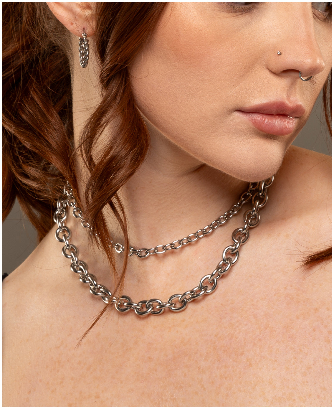 silver cable chain choker necklace