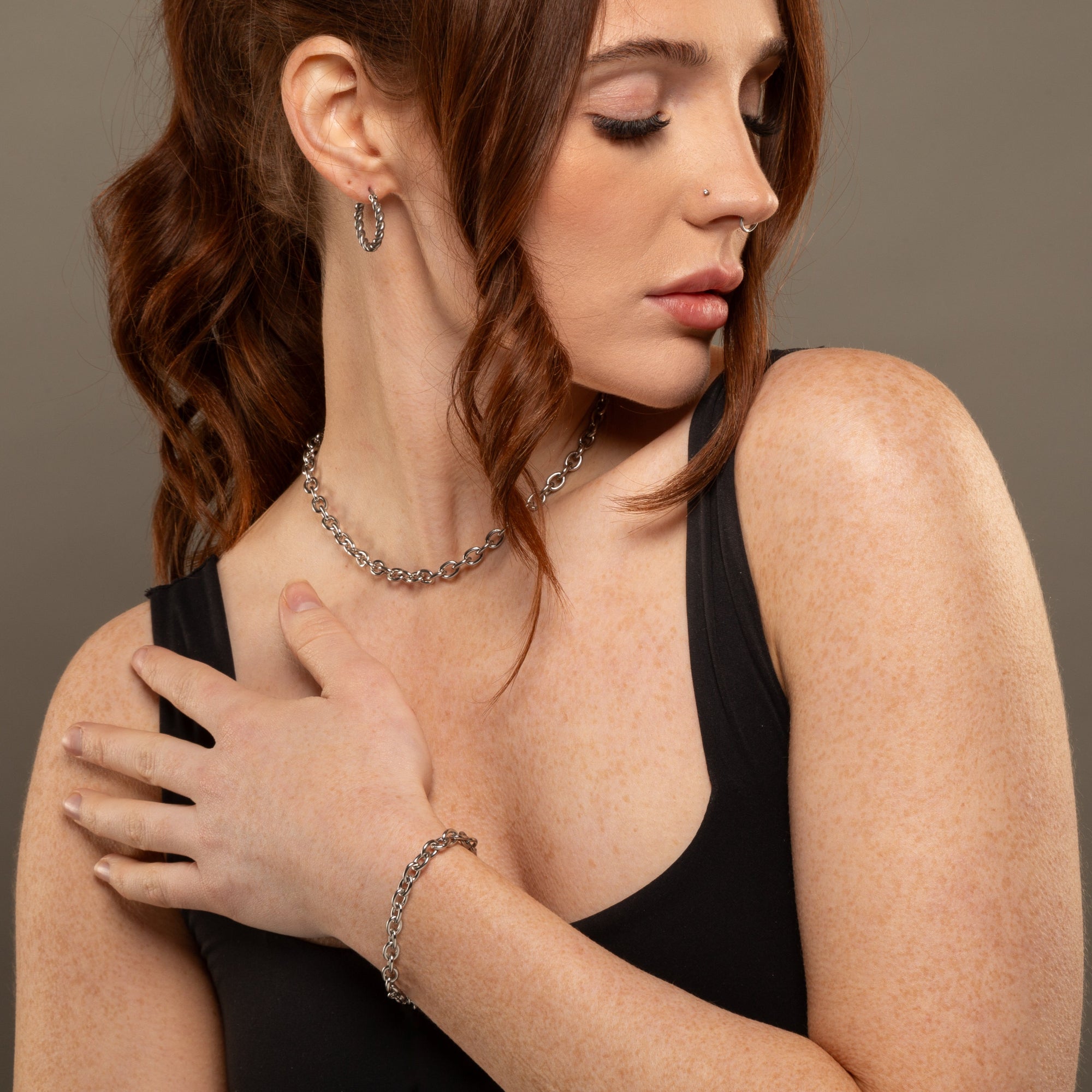 chunky cable chain choker in silver 6mm